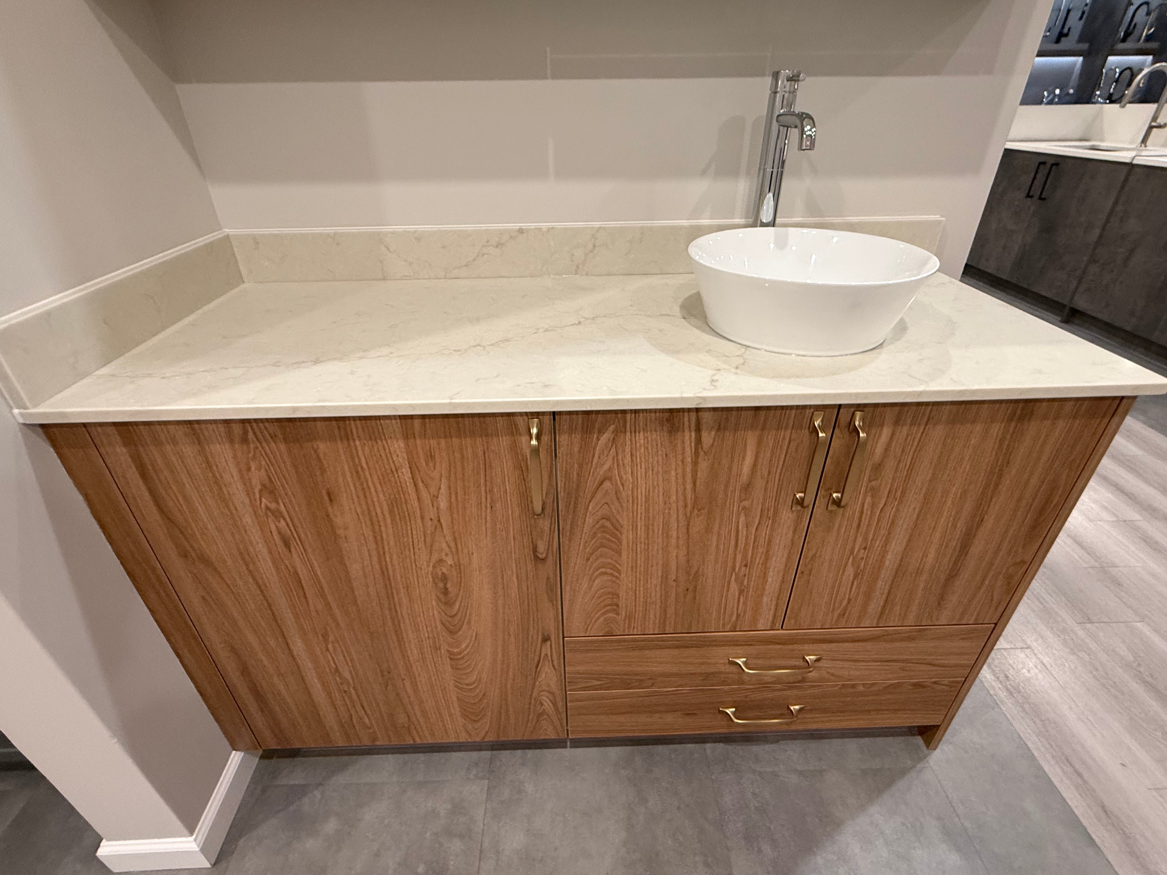Wren Walnut Handless Slab Single Vanity with Mirror Cabinet