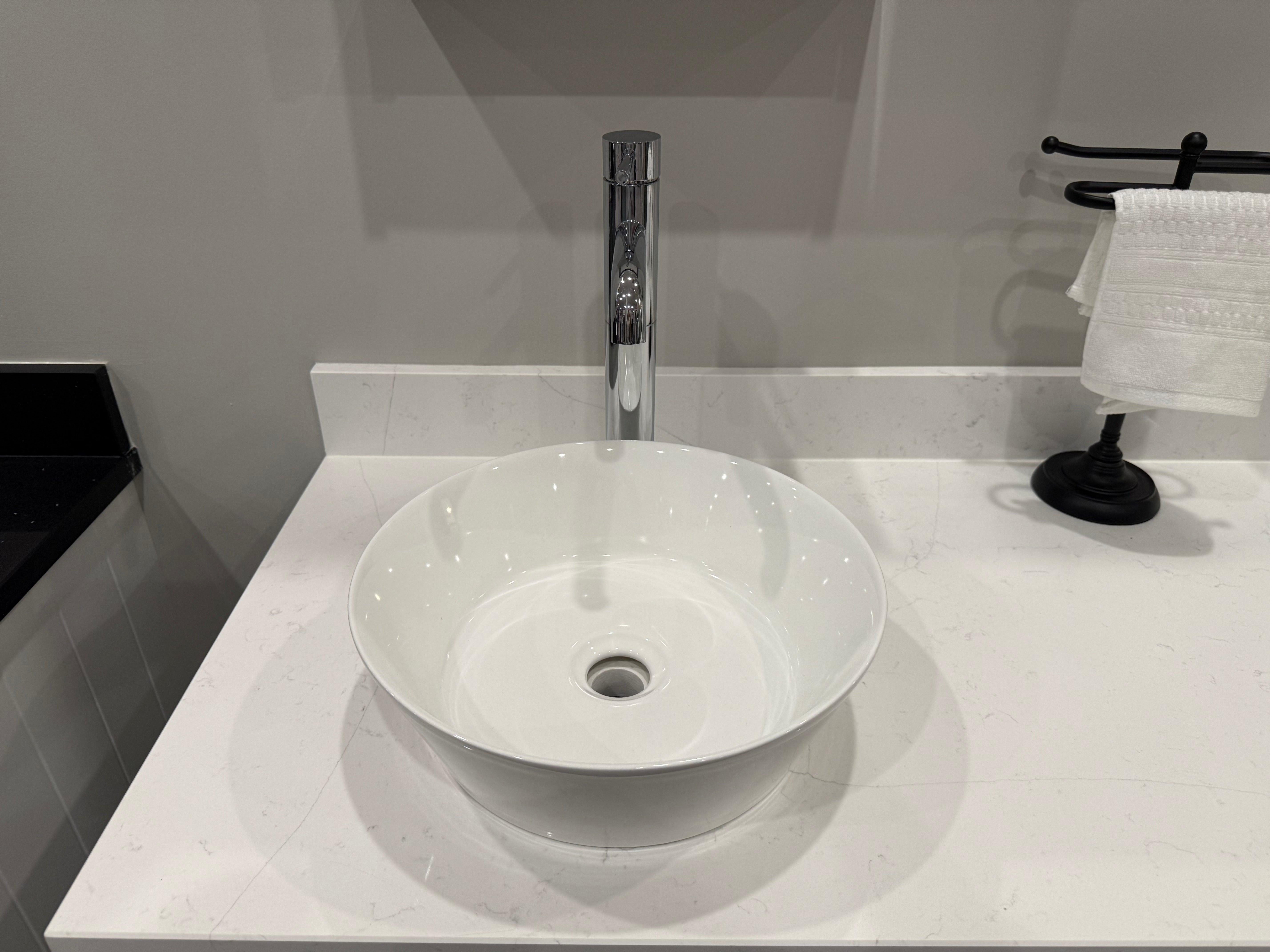 Grey Slab Double Vanity with Two Mirror Cabinets