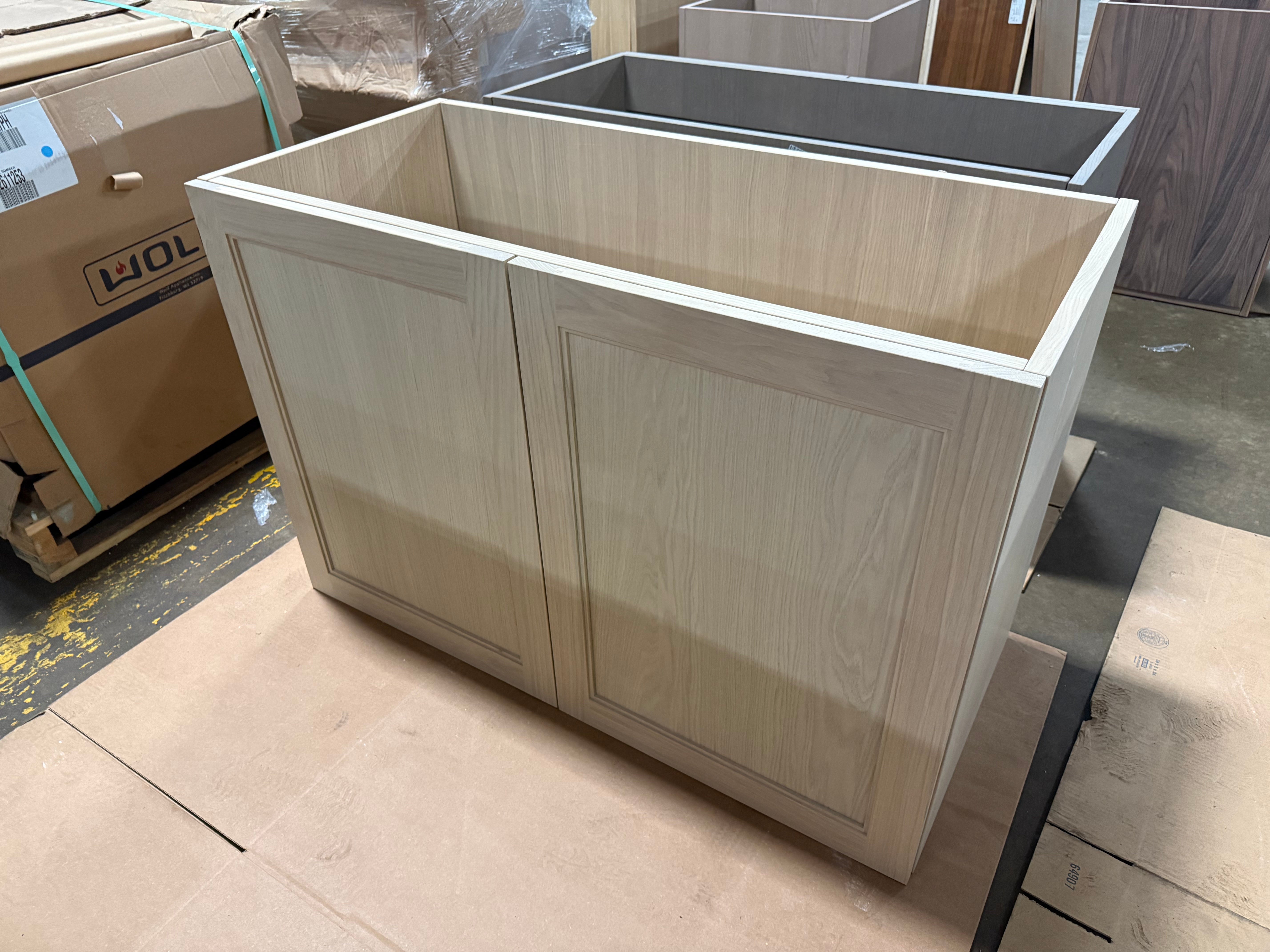 DOCA 47 inch transitional single bathroom vanity base in light natural white oak wood with soft close cabinet doors and drawers