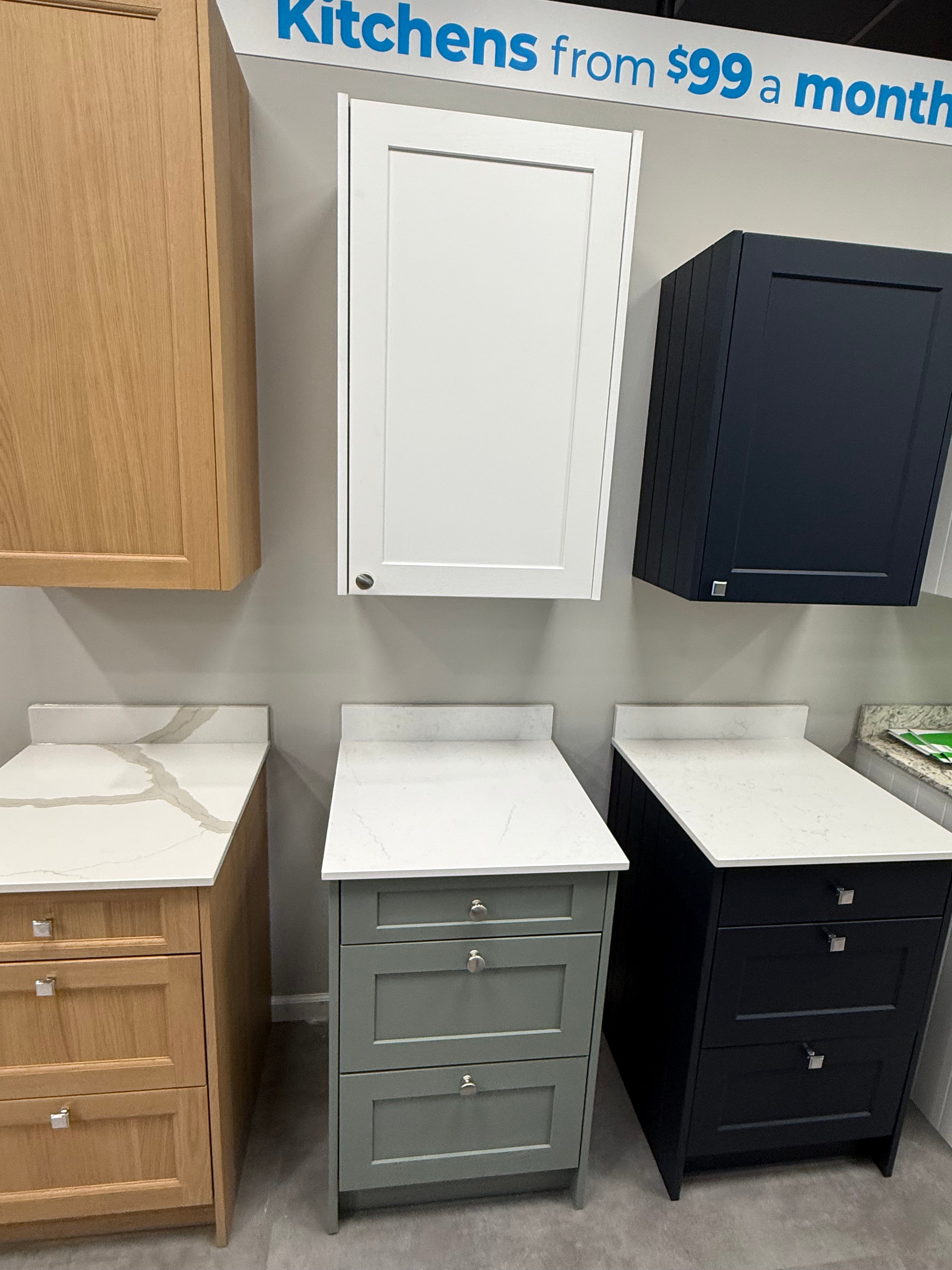 Shaker Timber White & Moss Green Base and Upper Cabinets