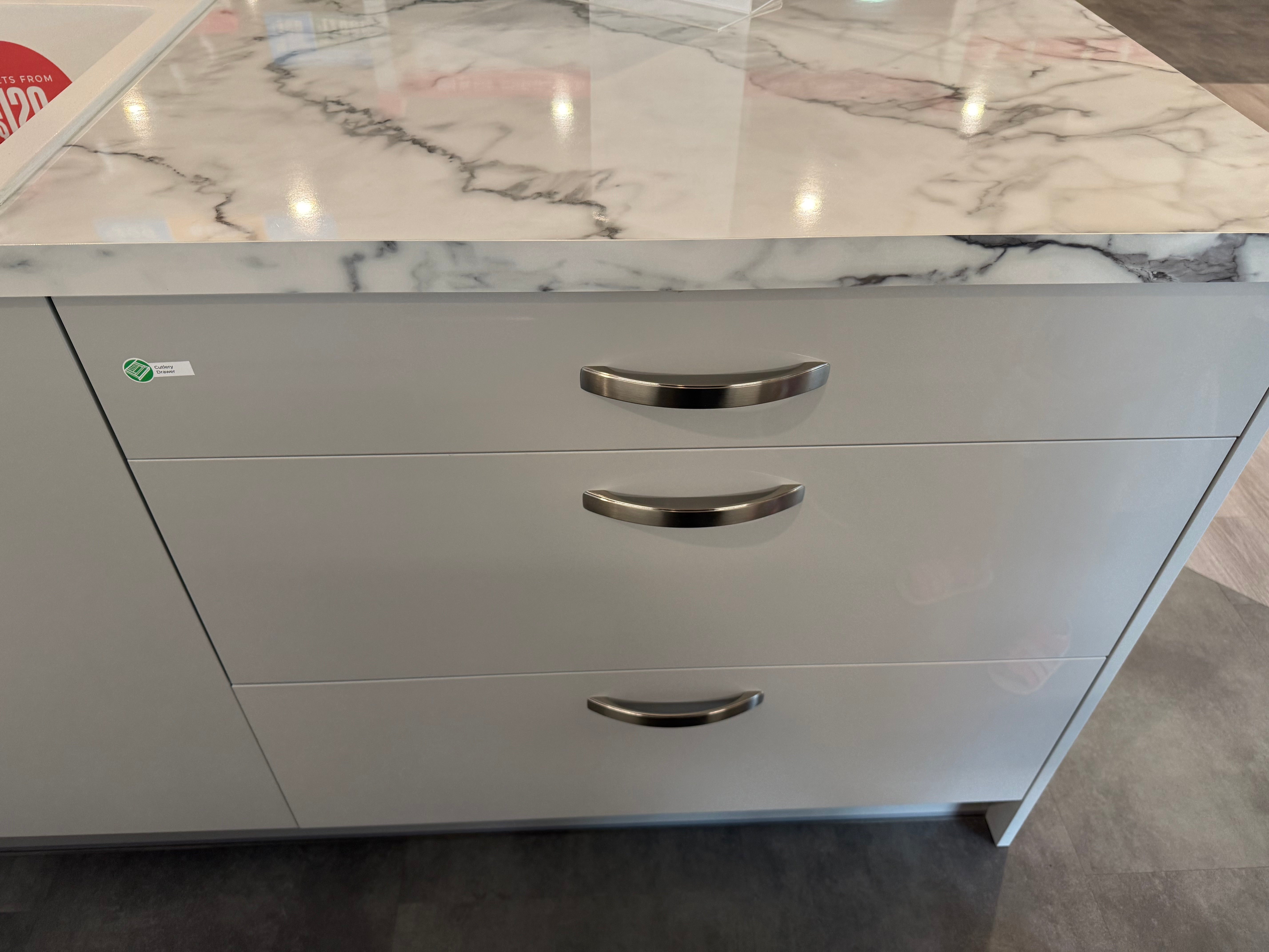 Wren Autograph Pebble Gray Gloss Kitchen with Island
