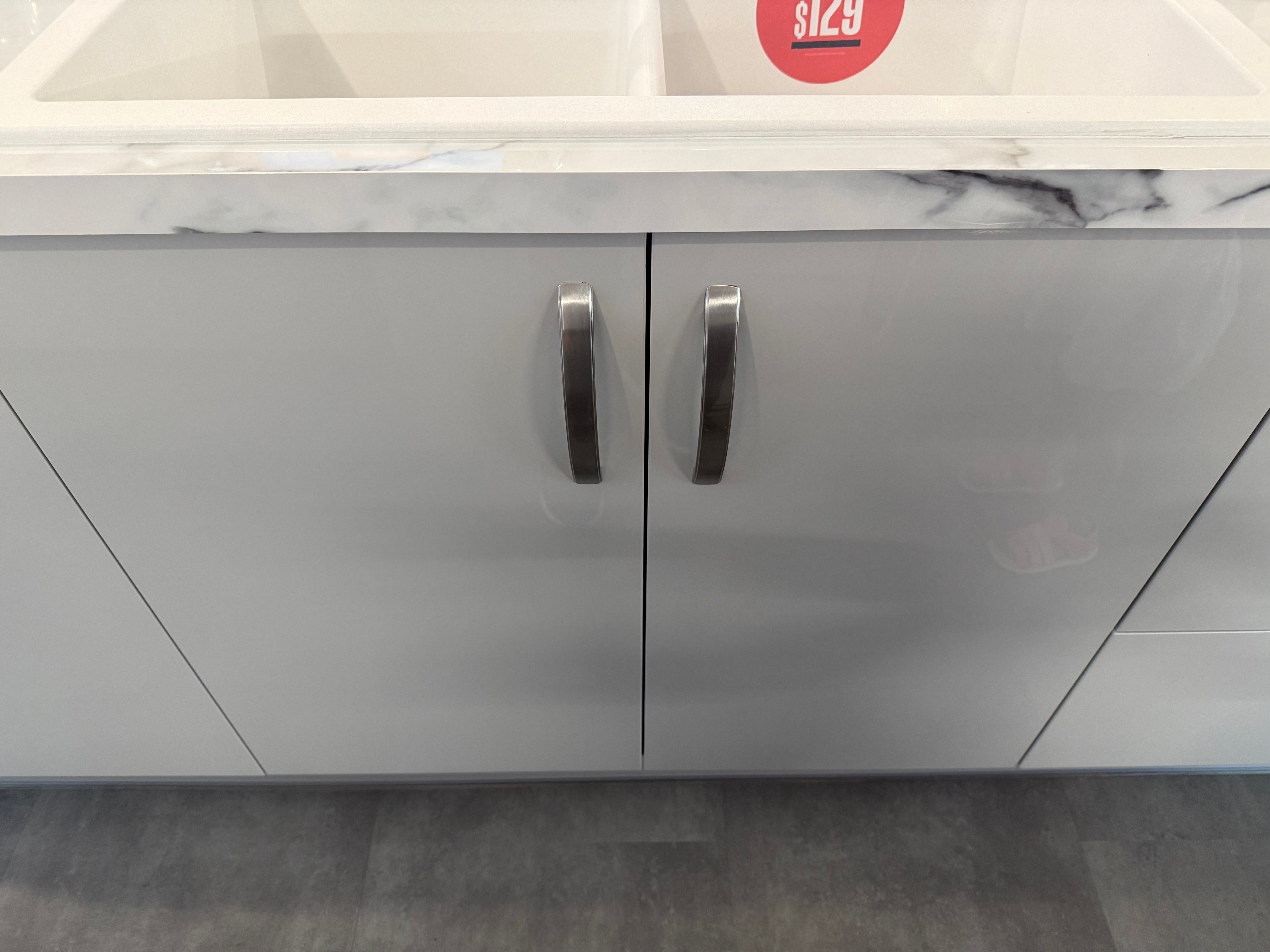 Wren Autograph Pebble Gray Gloss Kitchen with Island