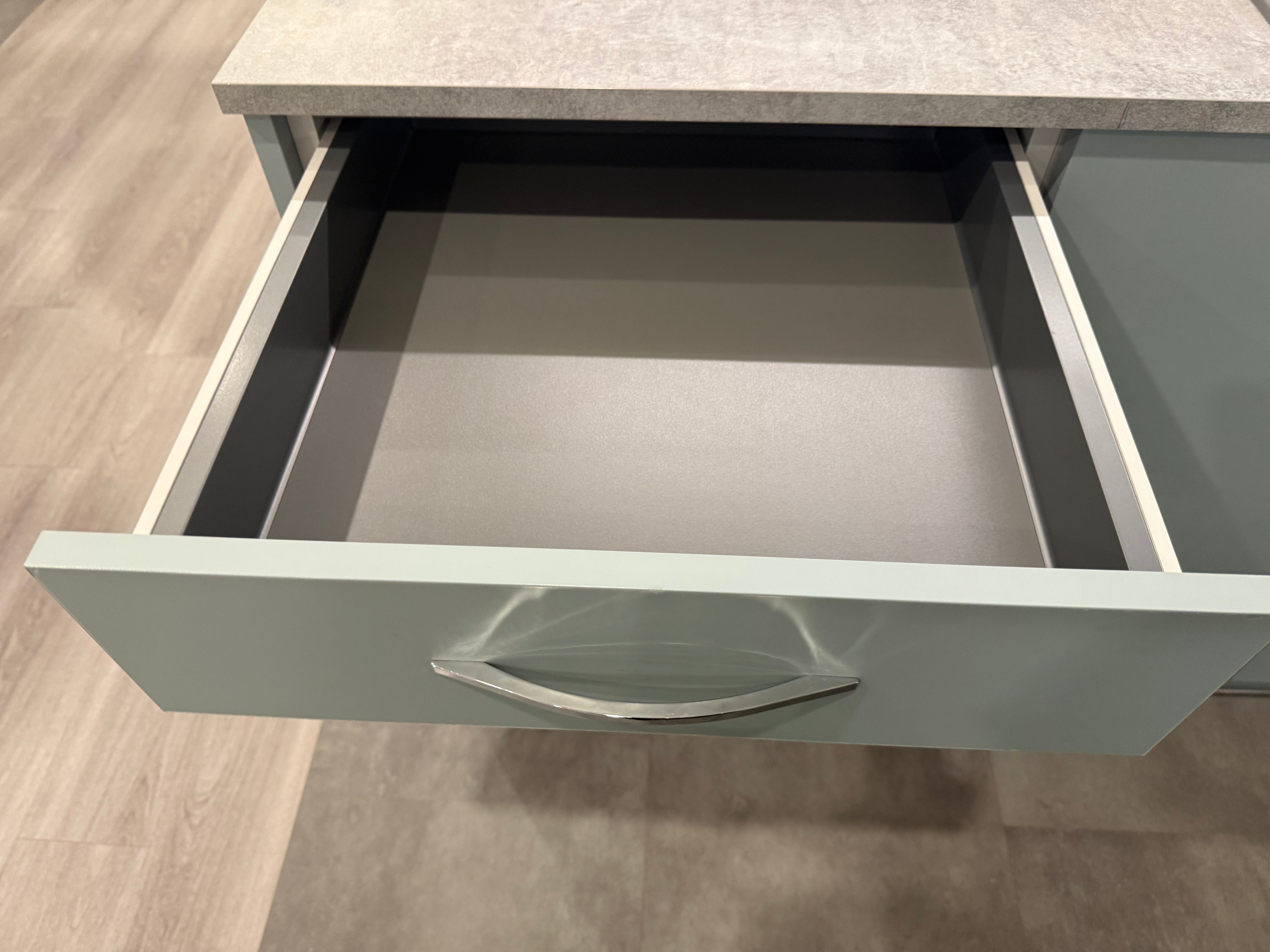 Wren Ultra Cloud Blue Gloss & Elements Limed Oak Matte Kitchen