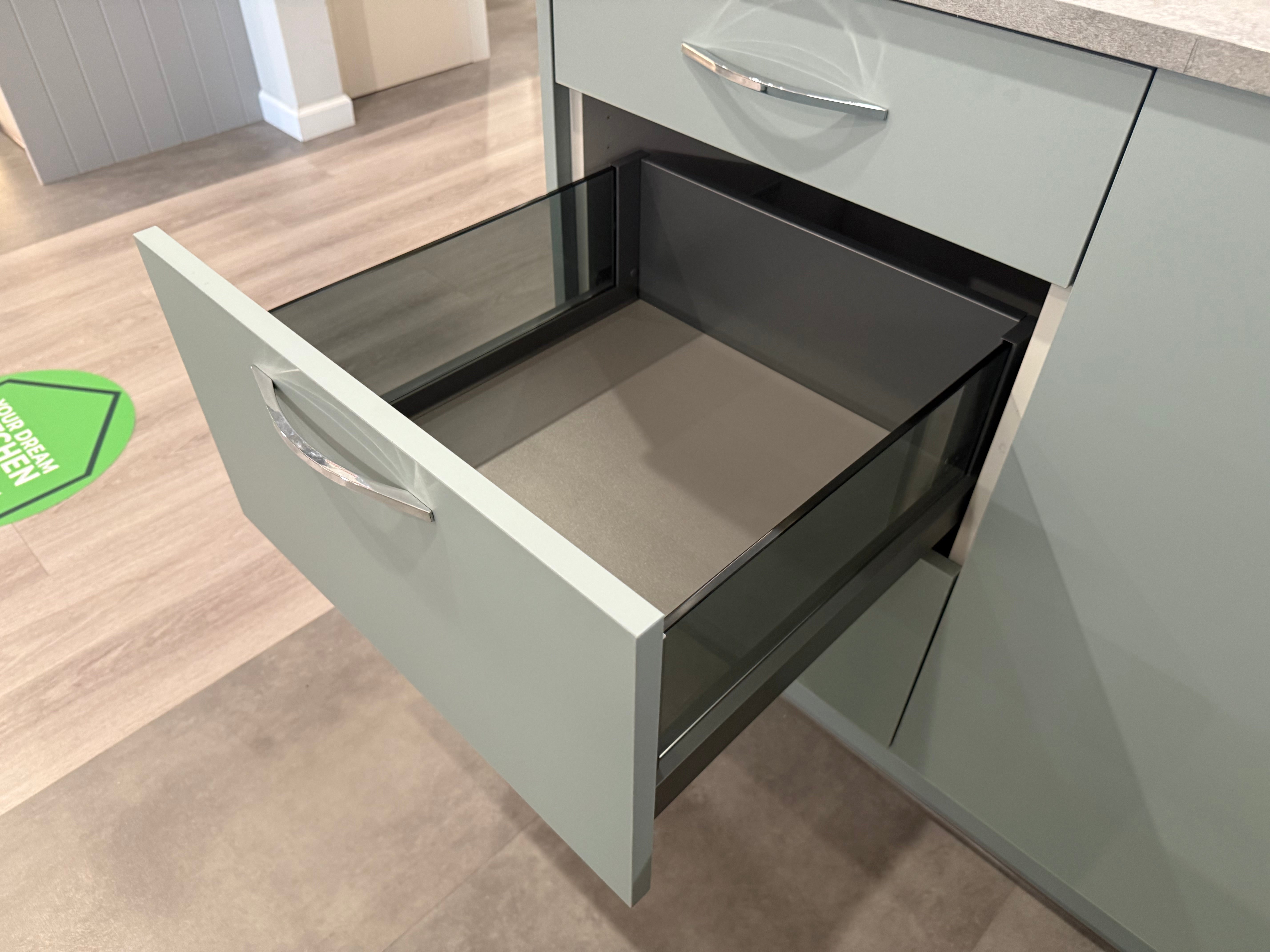 Wren Ultra Cloud Blue Gloss & Elements Limed Oak Matte Kitchen