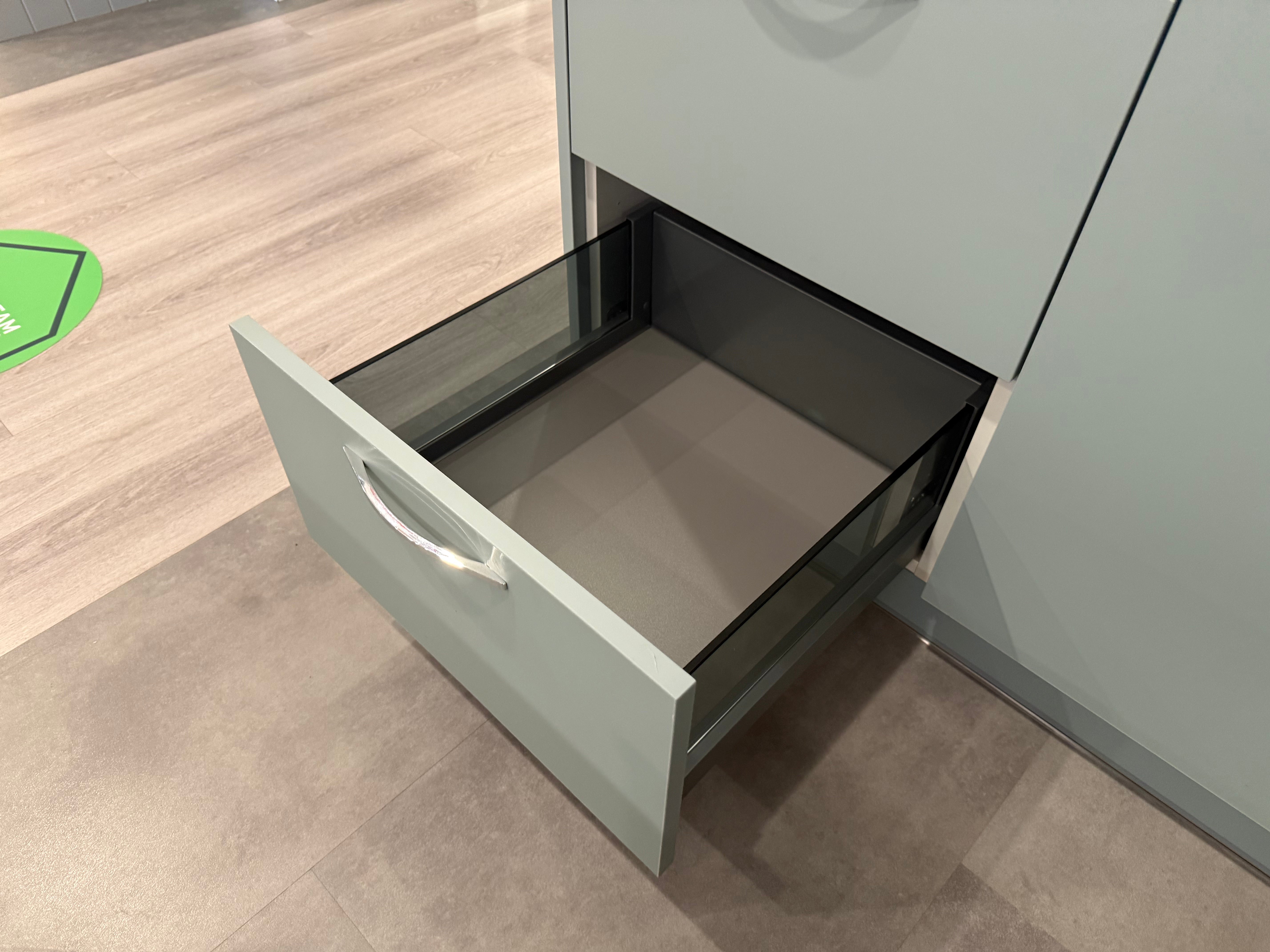 Wren Ultra Cloud Blue Gloss & Elements Limed Oak Matte Kitchen