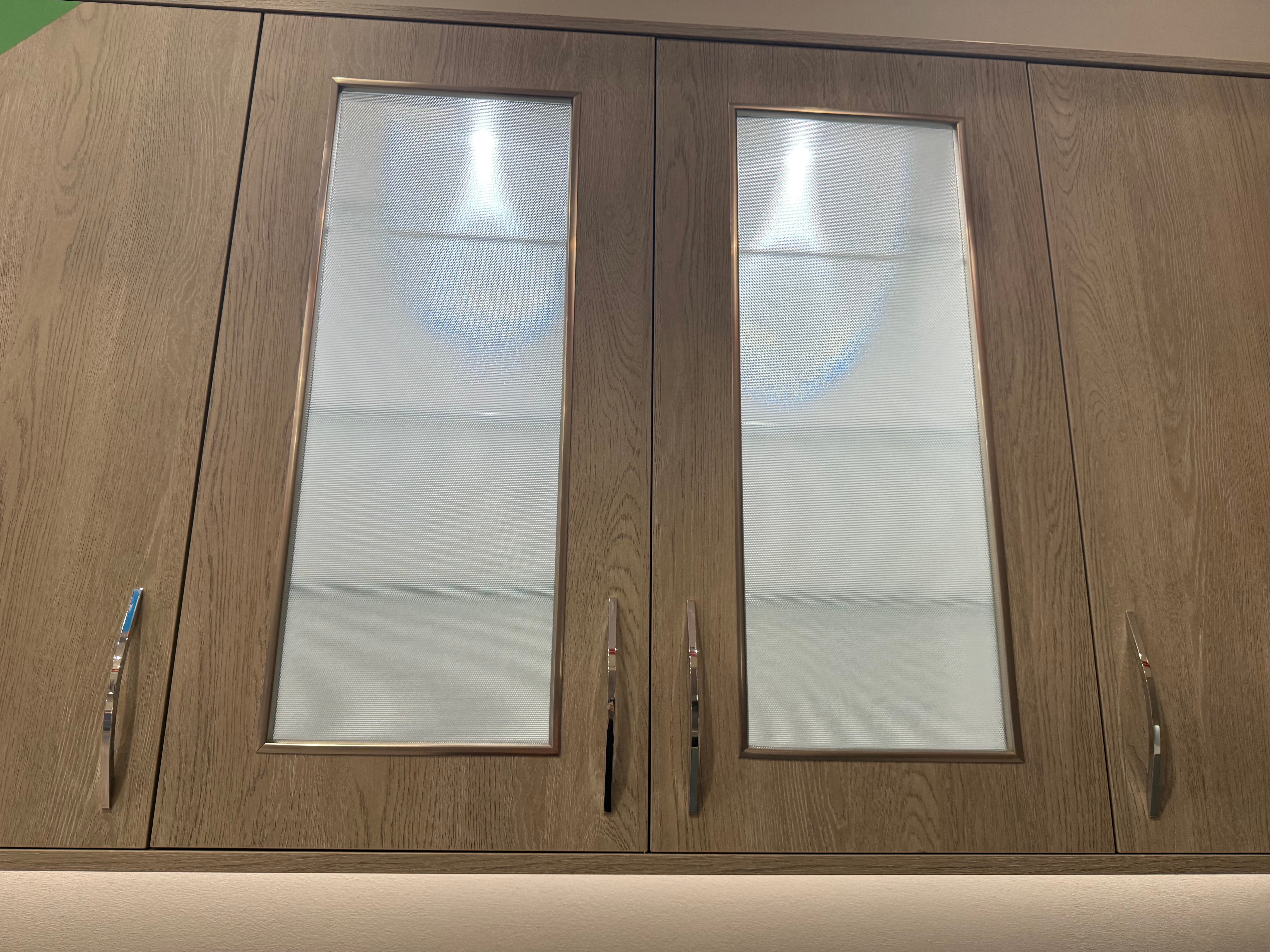 Wren Ultra Cloud Blue Gloss & Elements Limed Oak Matte Kitchen