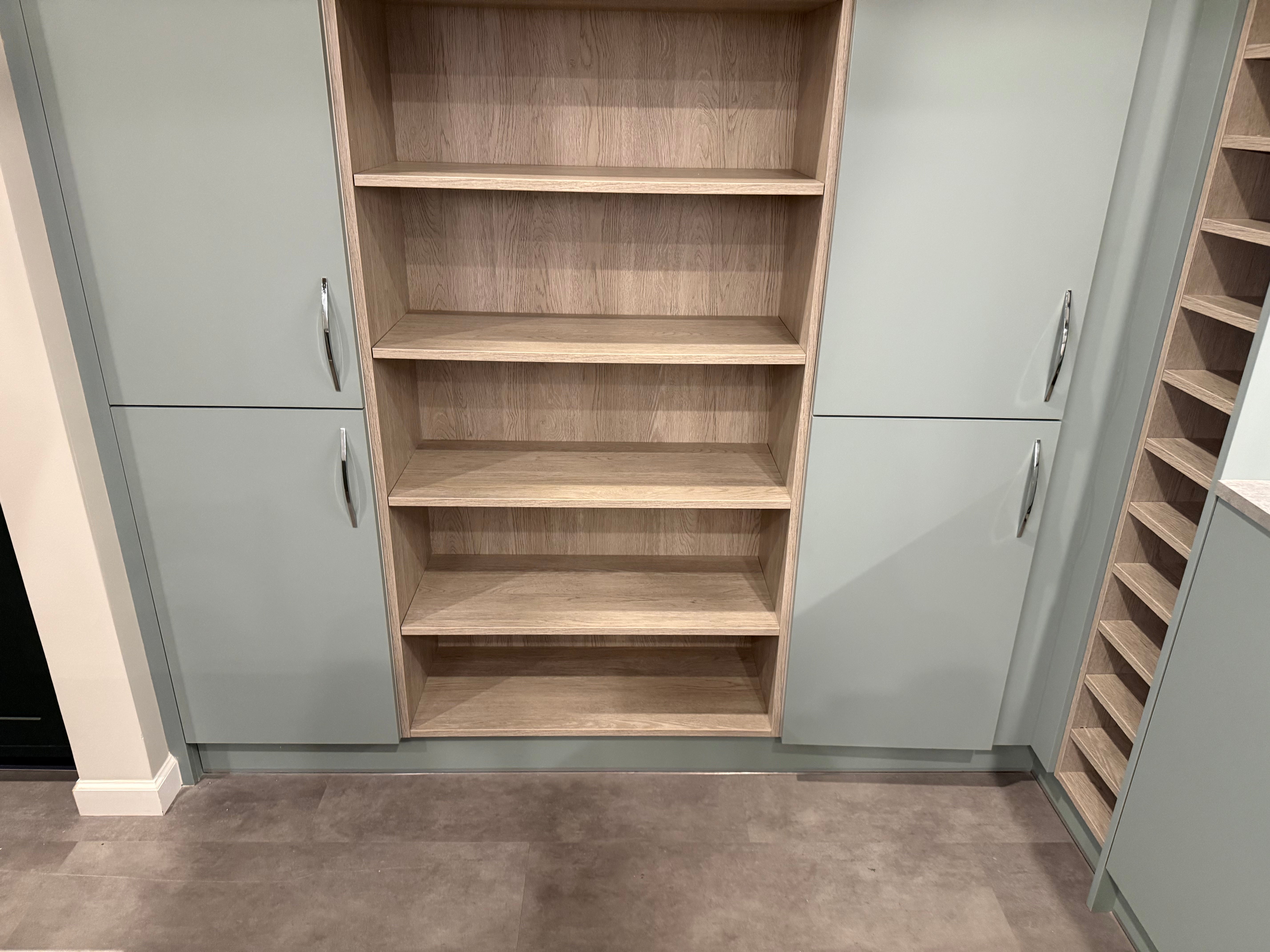 Wren Ultra Cloud Blue Gloss & Elements Limed Oak Matte Kitchen