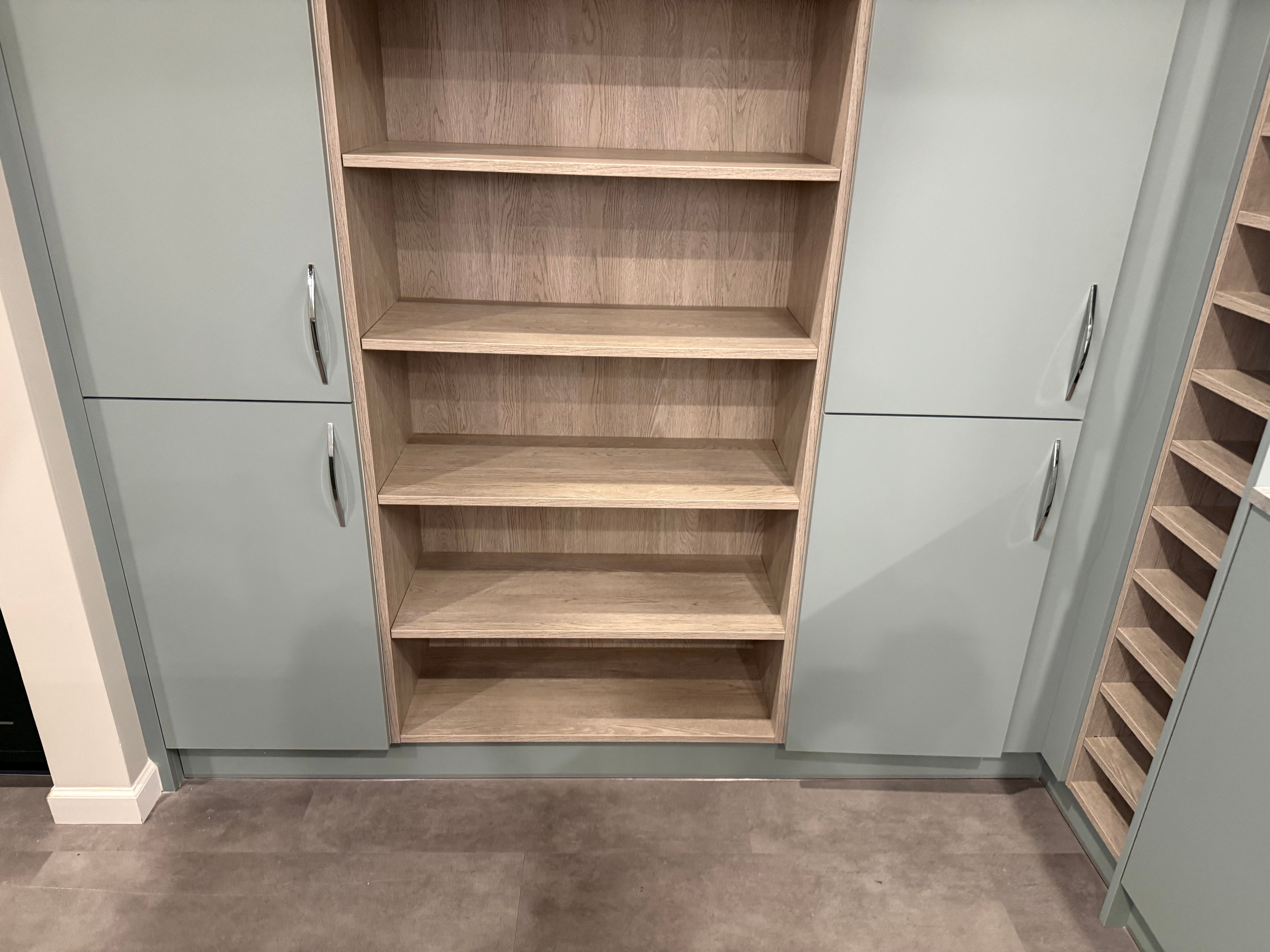 Wren Ultra Cloud Blue Gloss & Elements Limed Oak Matte Kitchen