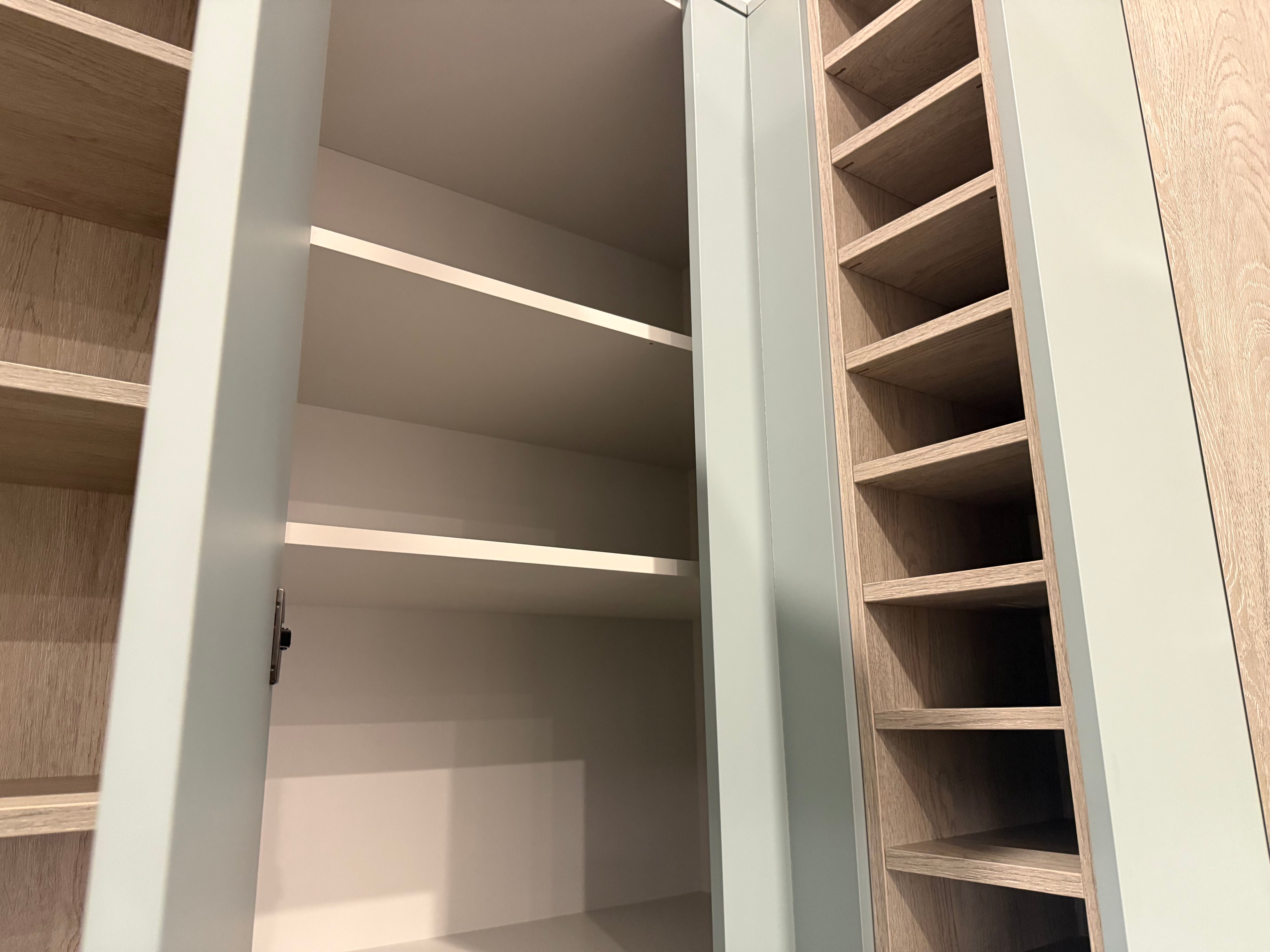 Wren Ultra Cloud Blue Gloss & Elements Limed Oak Matte Kitchen