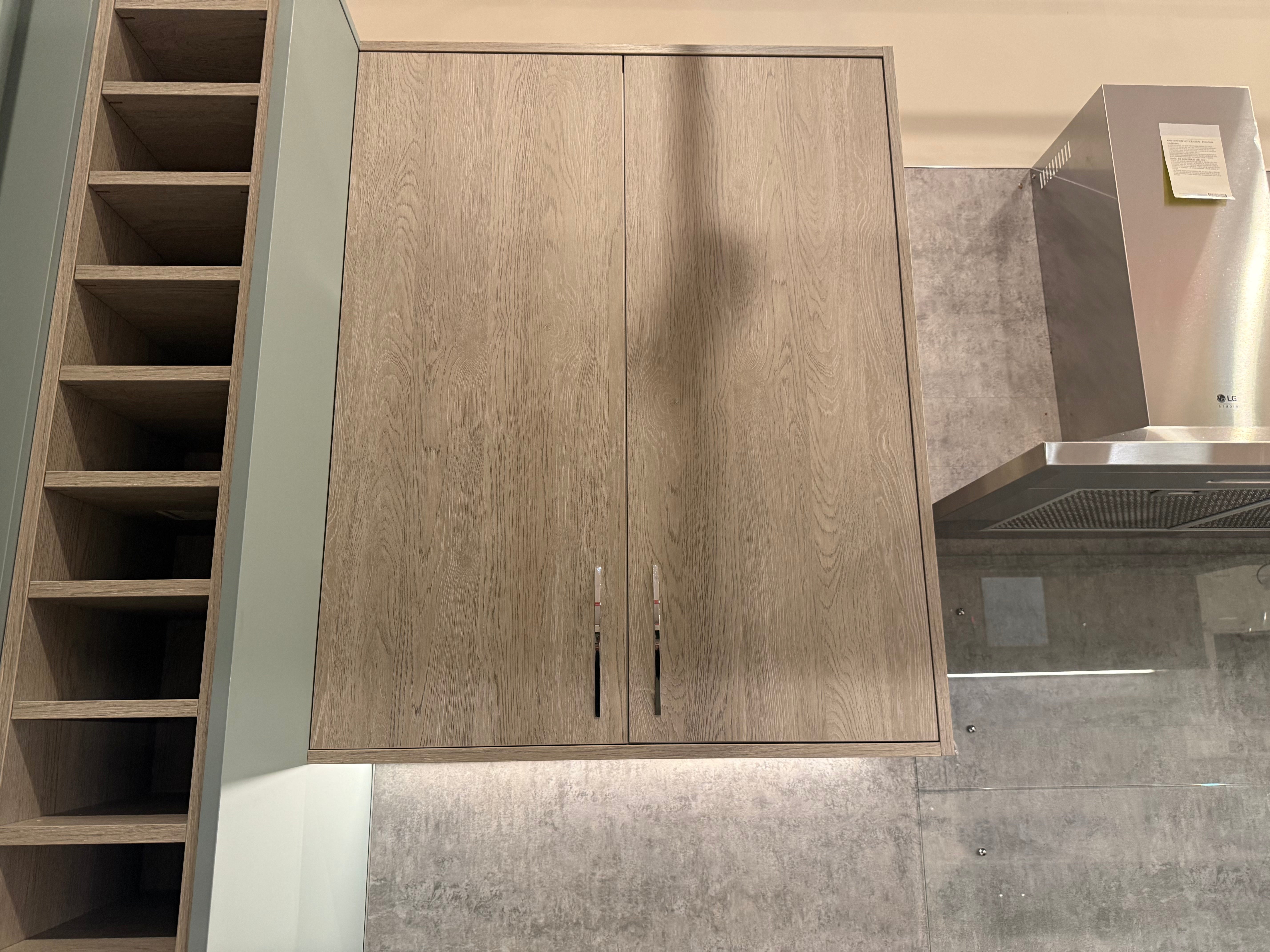 Wren Ultra Cloud Blue Gloss & Elements Limed Oak Matte Kitchen