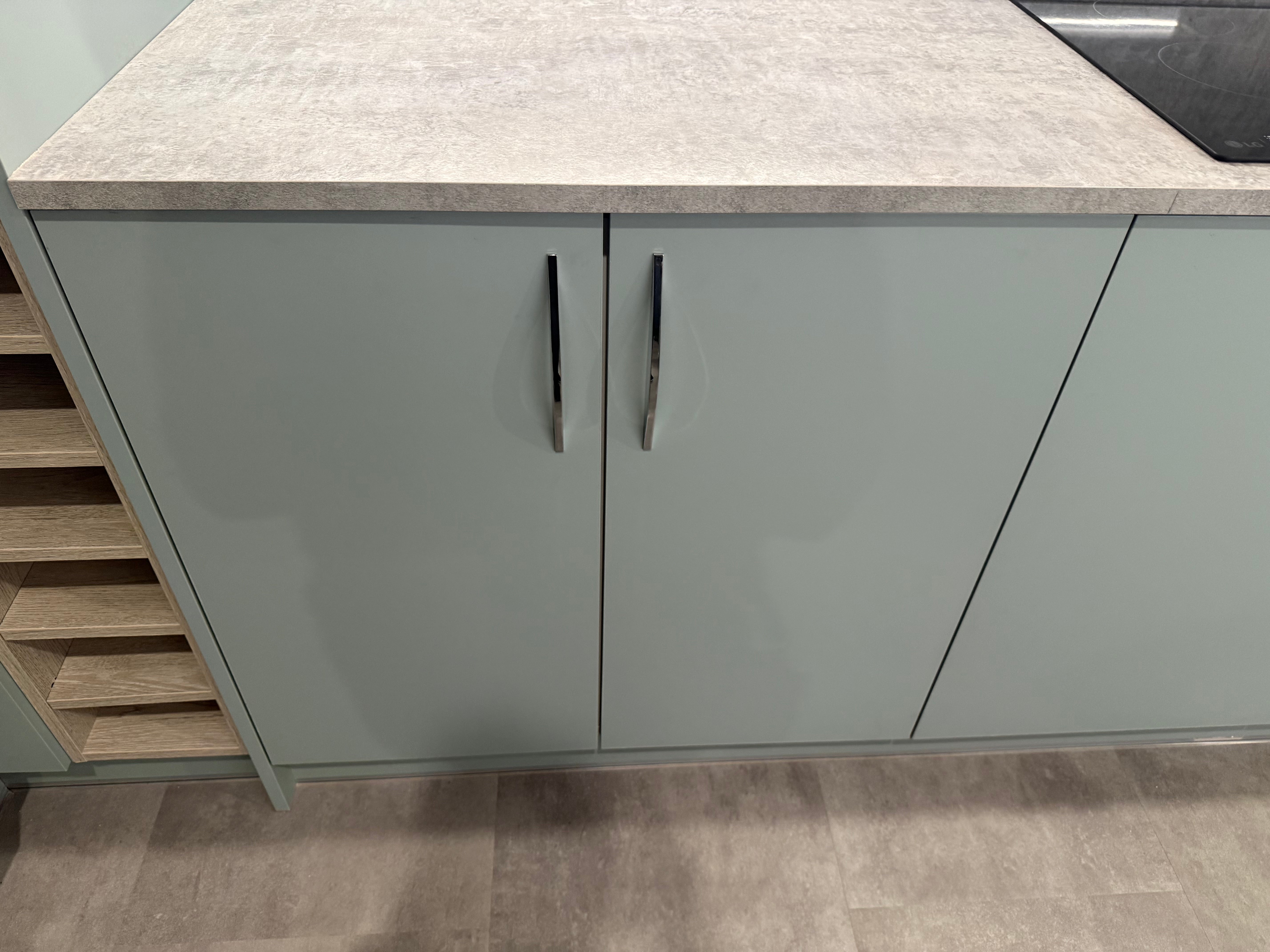 Wren Ultra Cloud Blue Gloss & Elements Limed Oak Matte Kitchen