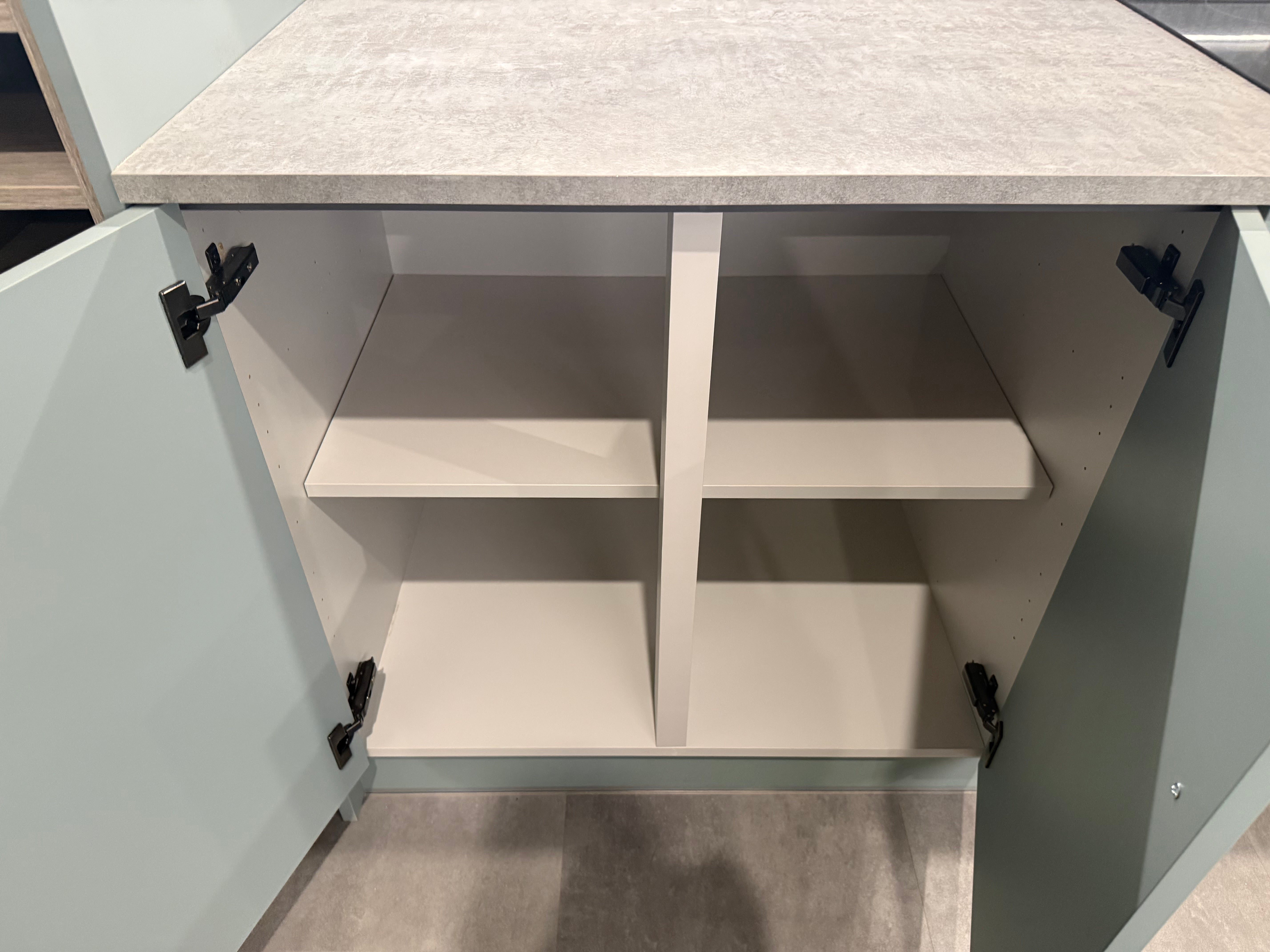 Wren Ultra Cloud Blue Gloss & Elements Limed Oak Matte Kitchen
