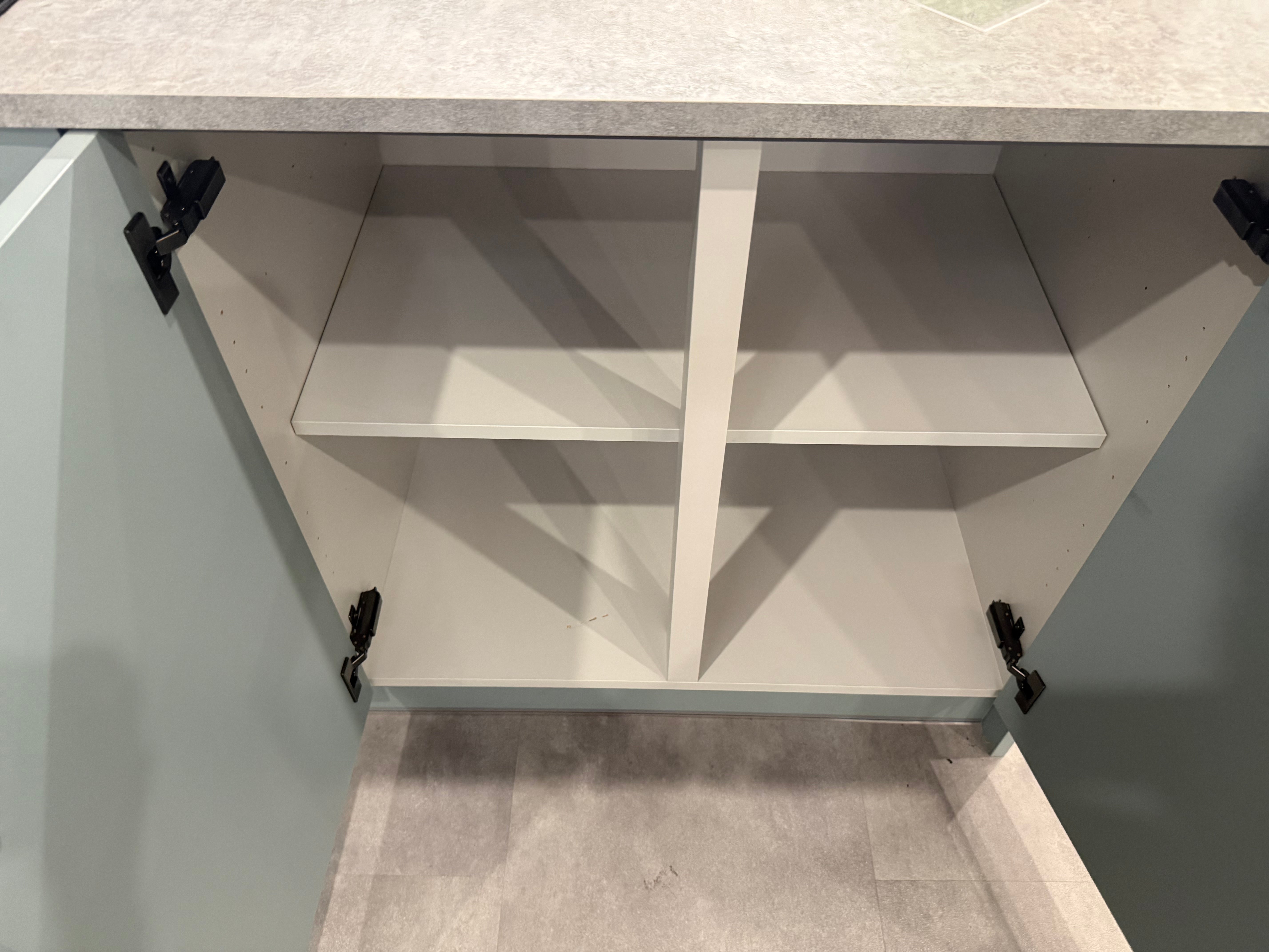 Wren Ultra Cloud Blue Gloss & Elements Limed Oak Matte Kitchen