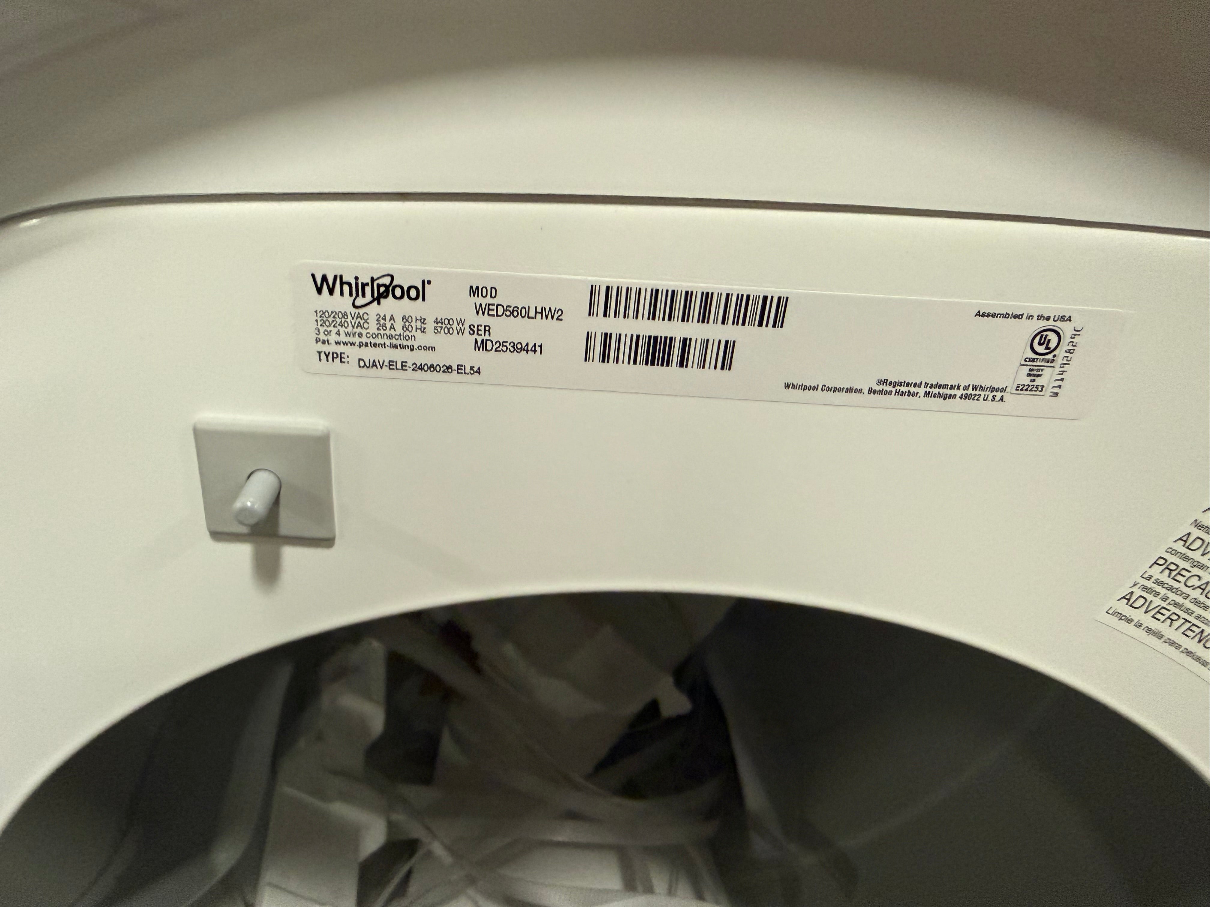 Whirlpool WED560LHW 27" White Electric Dryer