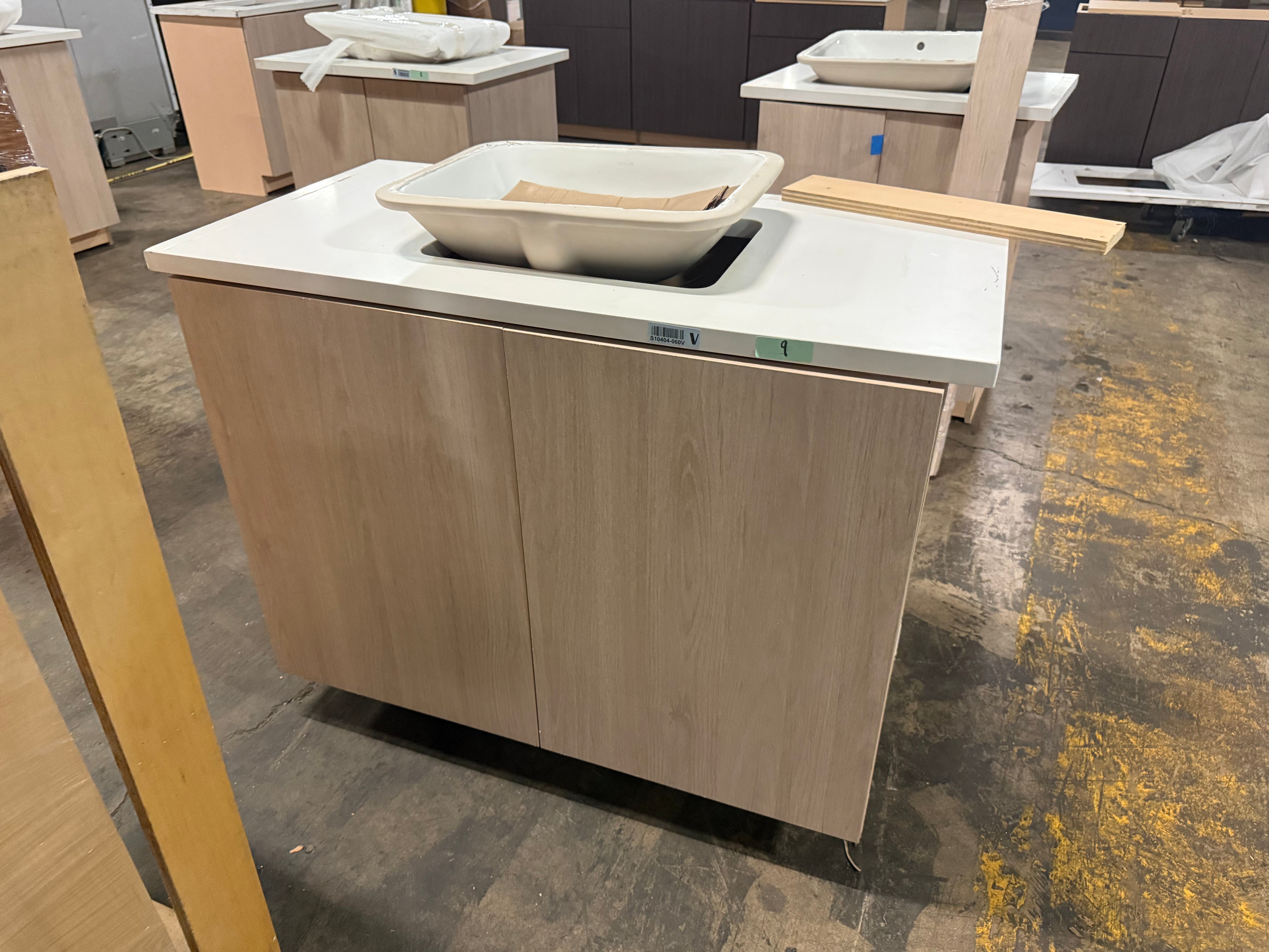 Cabico 42 inch sandy oak wood grain laminate bathroom vanity base cabinet
