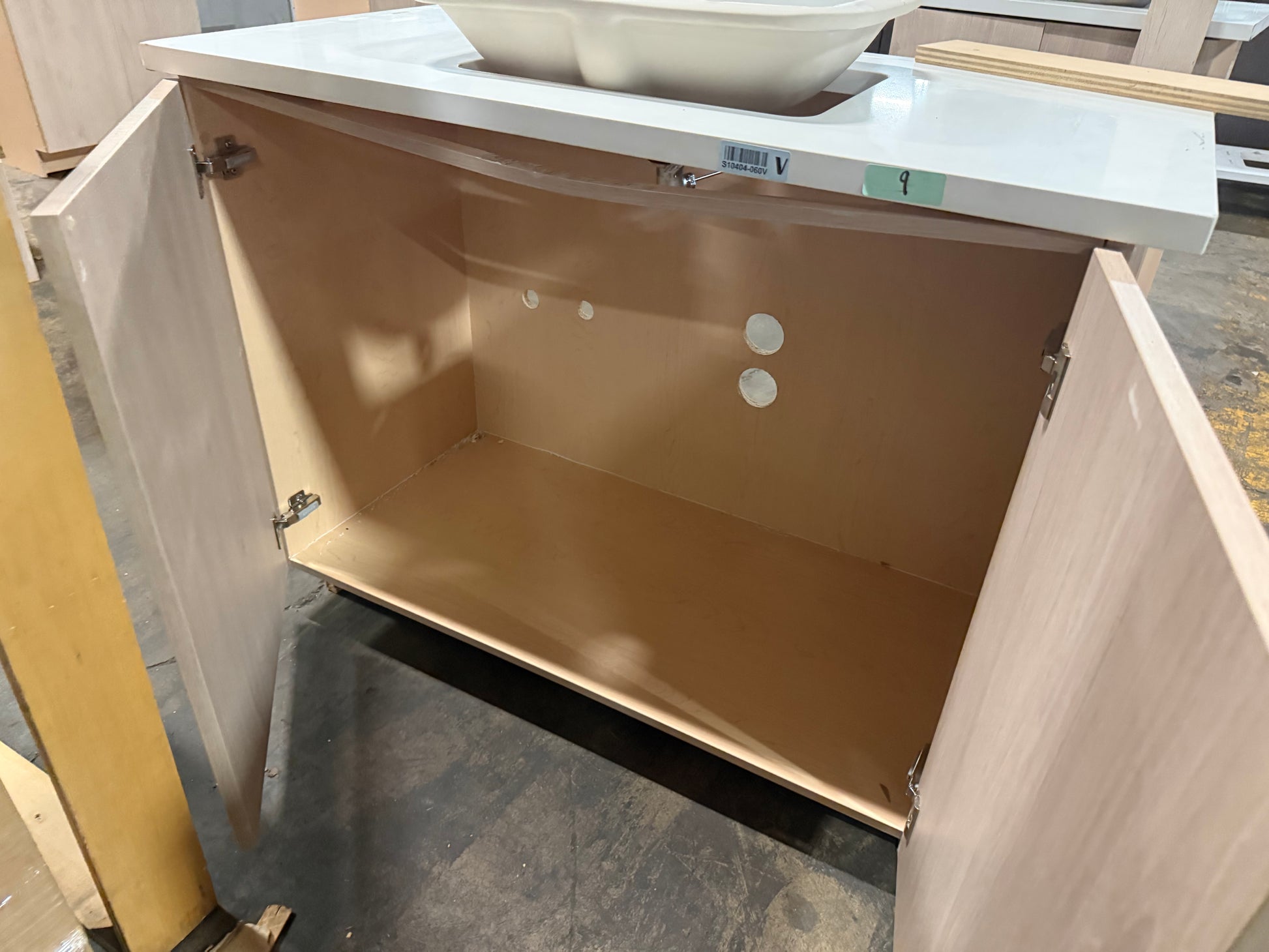 Custom transitional 42 in single bathroom vanity with natural wood texture