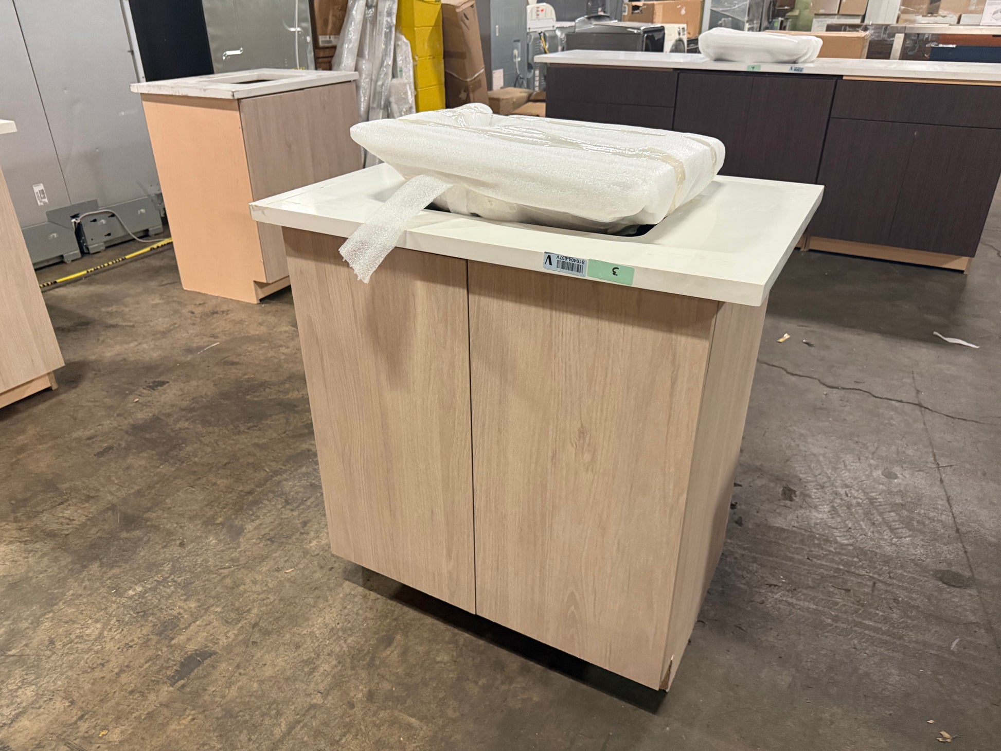 Cabico 30 inch sandy oak wood grain laminate bathroom vanity base