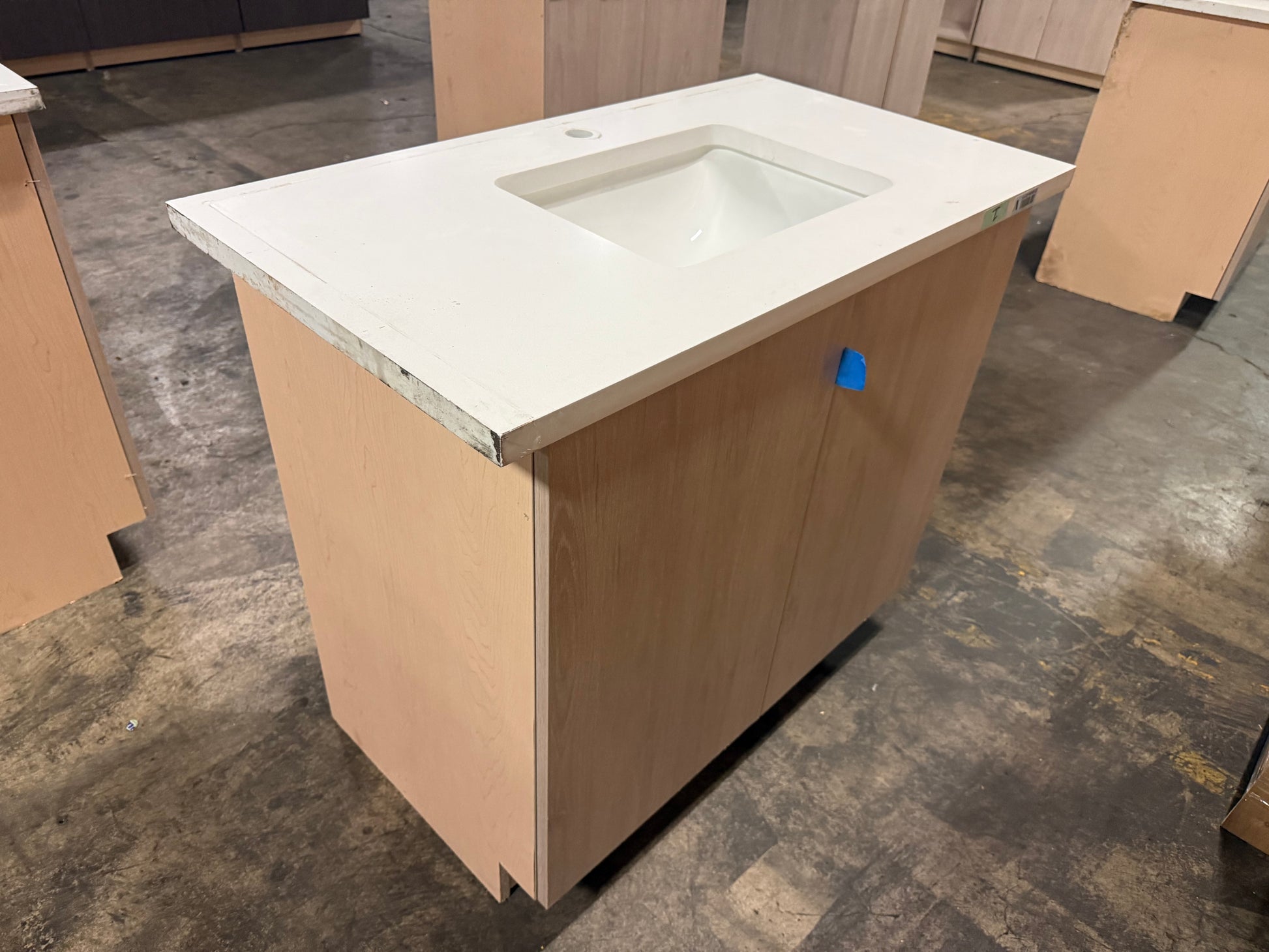 Custom transitional 36 in single bathroom vanity with natural wood texture