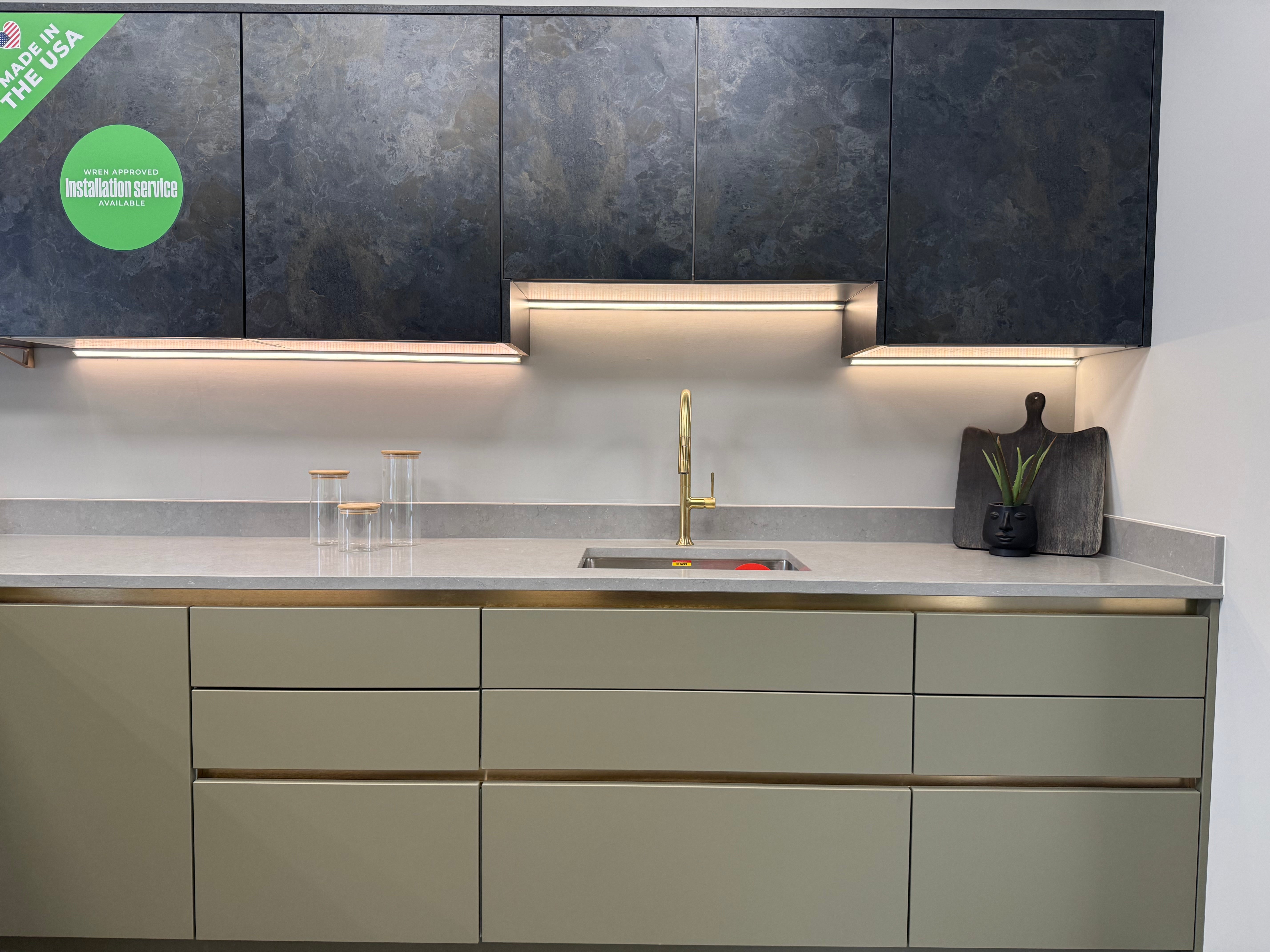 Wren Milano Matte Metallic Night and Olive Green Kitchen