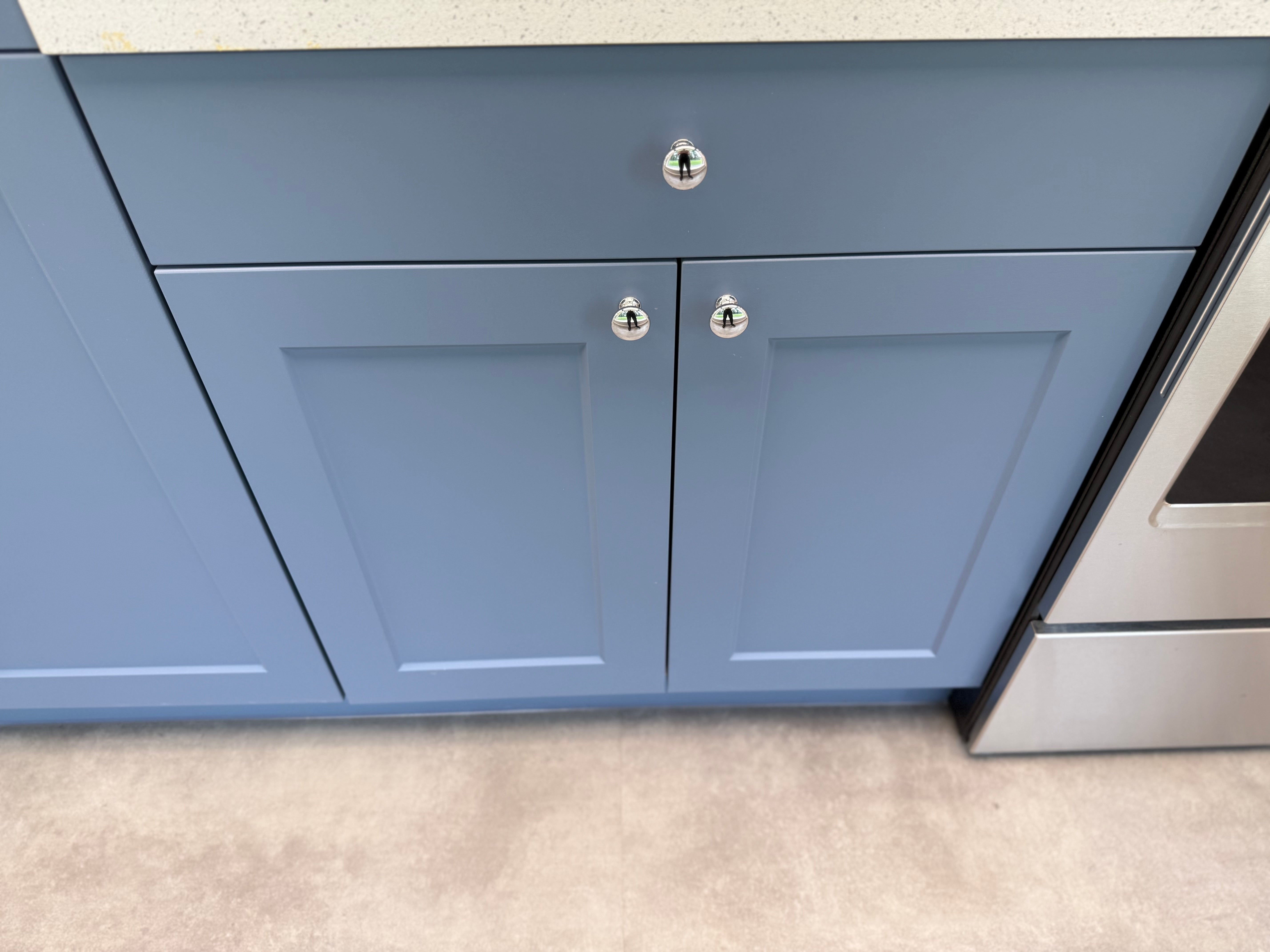 Wren Shaker Chelsea Juratek Matte Smoke Blue Kitchen Wall