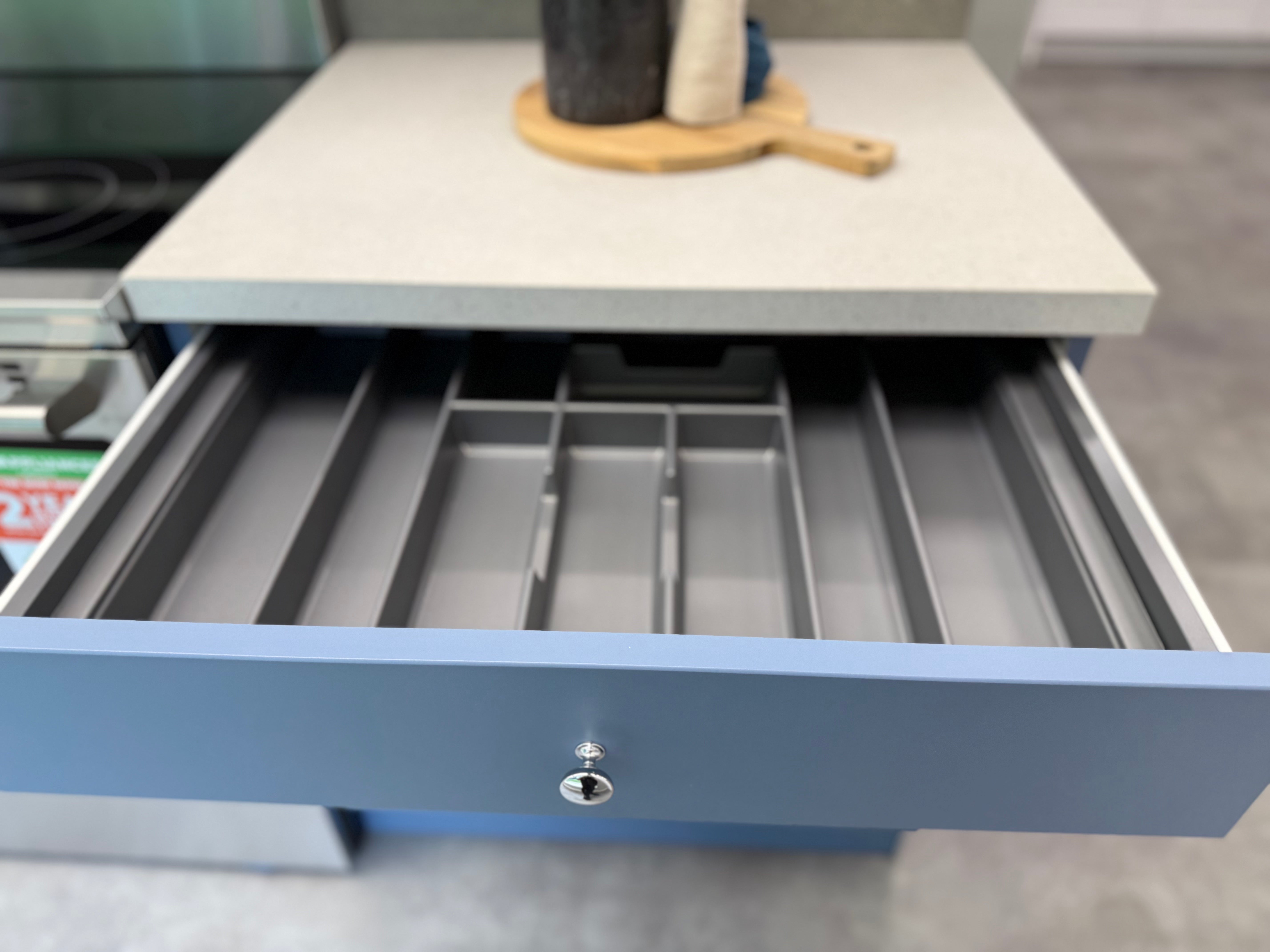 Wren Shaker Chelsea Juratek Matte Smoke Blue Kitchen Wall
