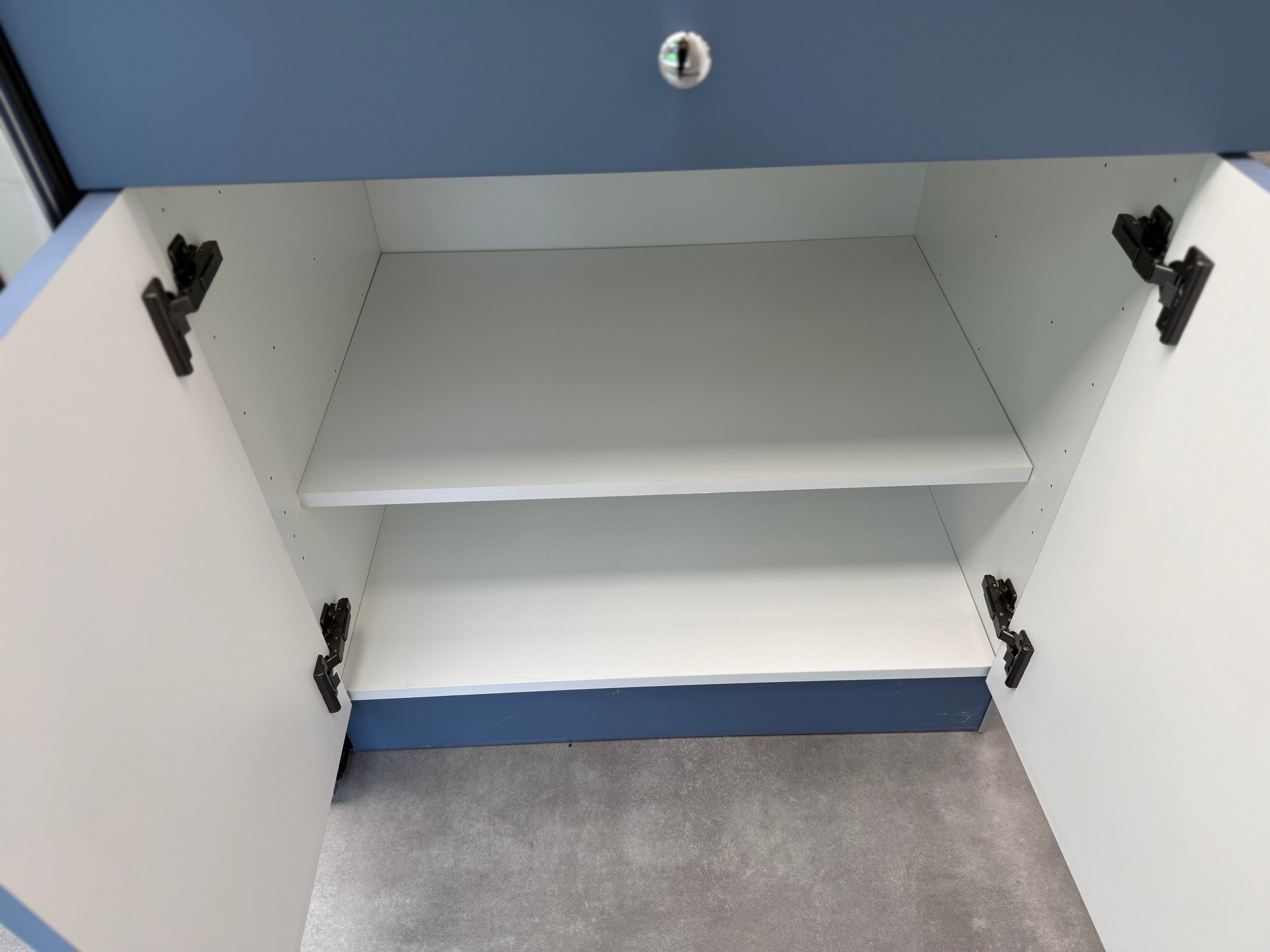 Wren Shaker Chelsea Juratek Matte Smoke Blue Kitchen Wall