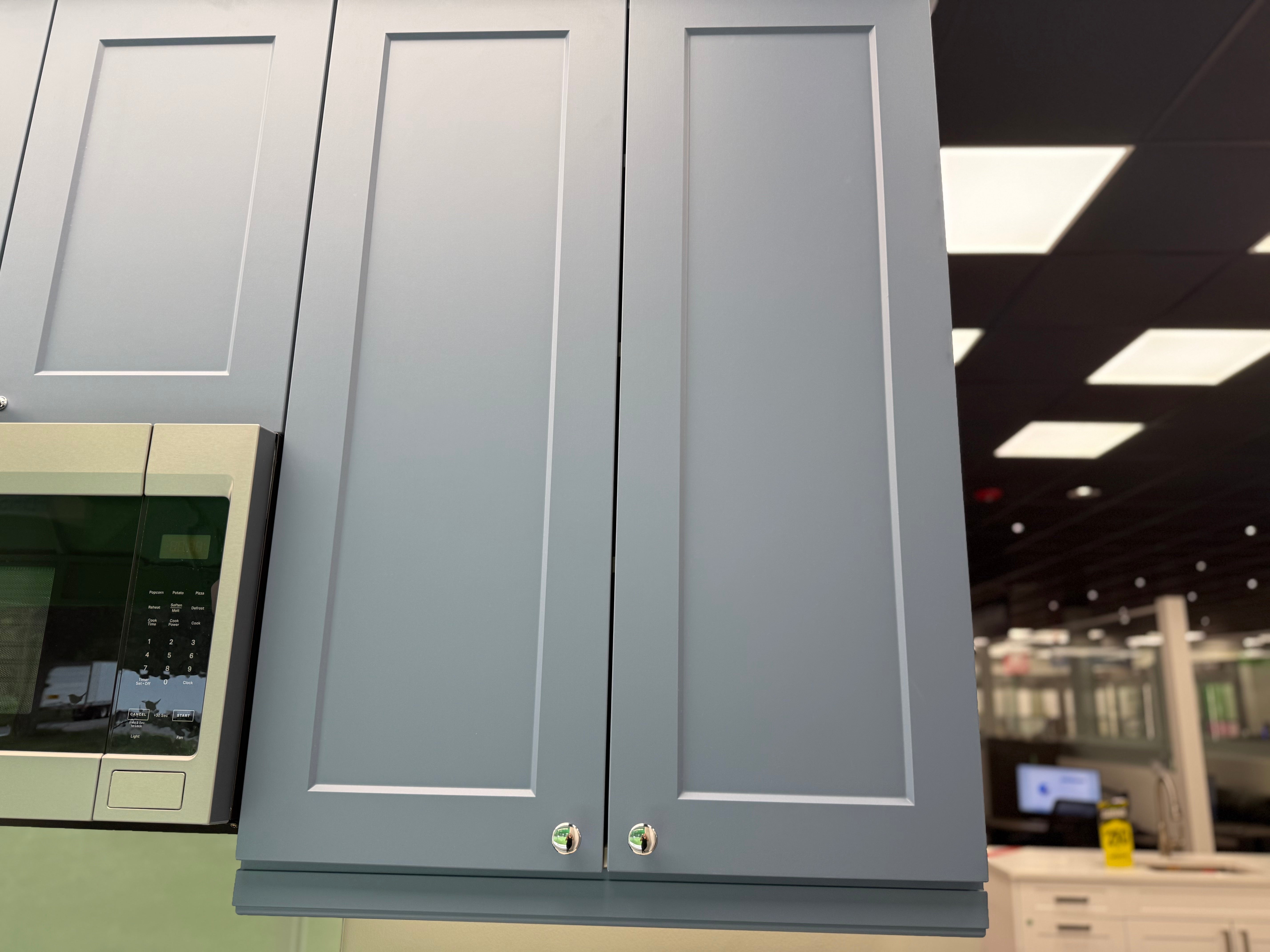 Wren Shaker Chelsea Juratek Matte Smoke Blue Kitchen Wall