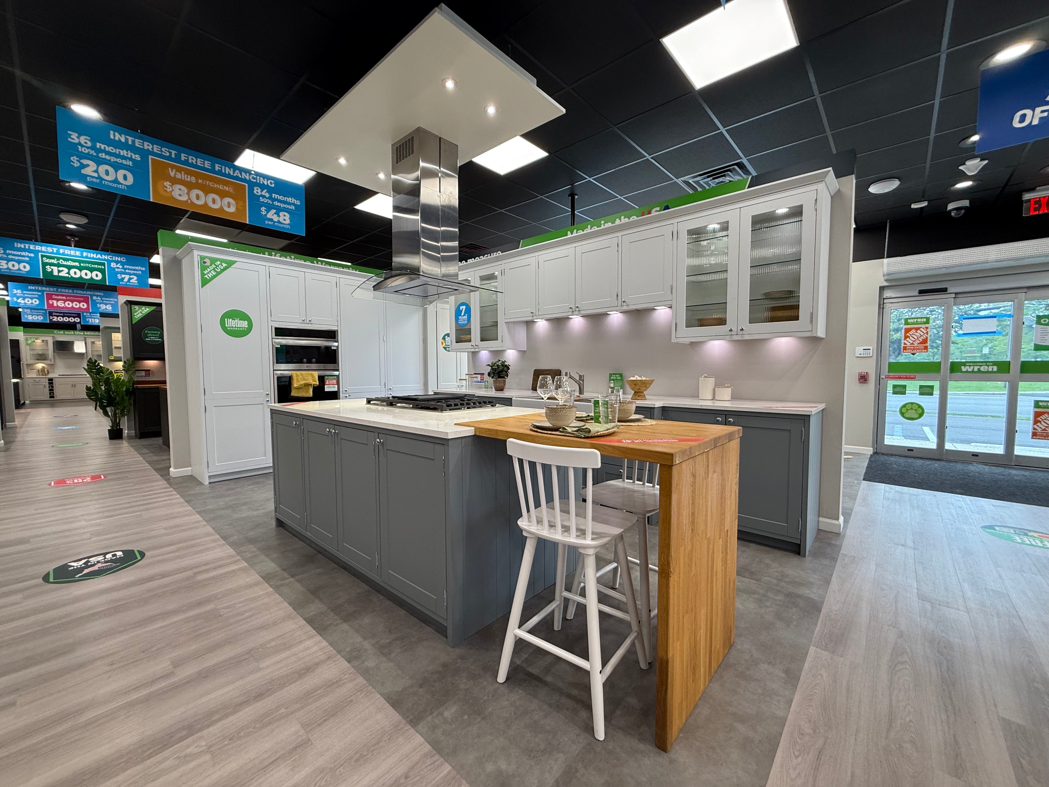 Wren Shaker Classic Juratek Winter Blue & Chalk White Matte Kitchen with Island