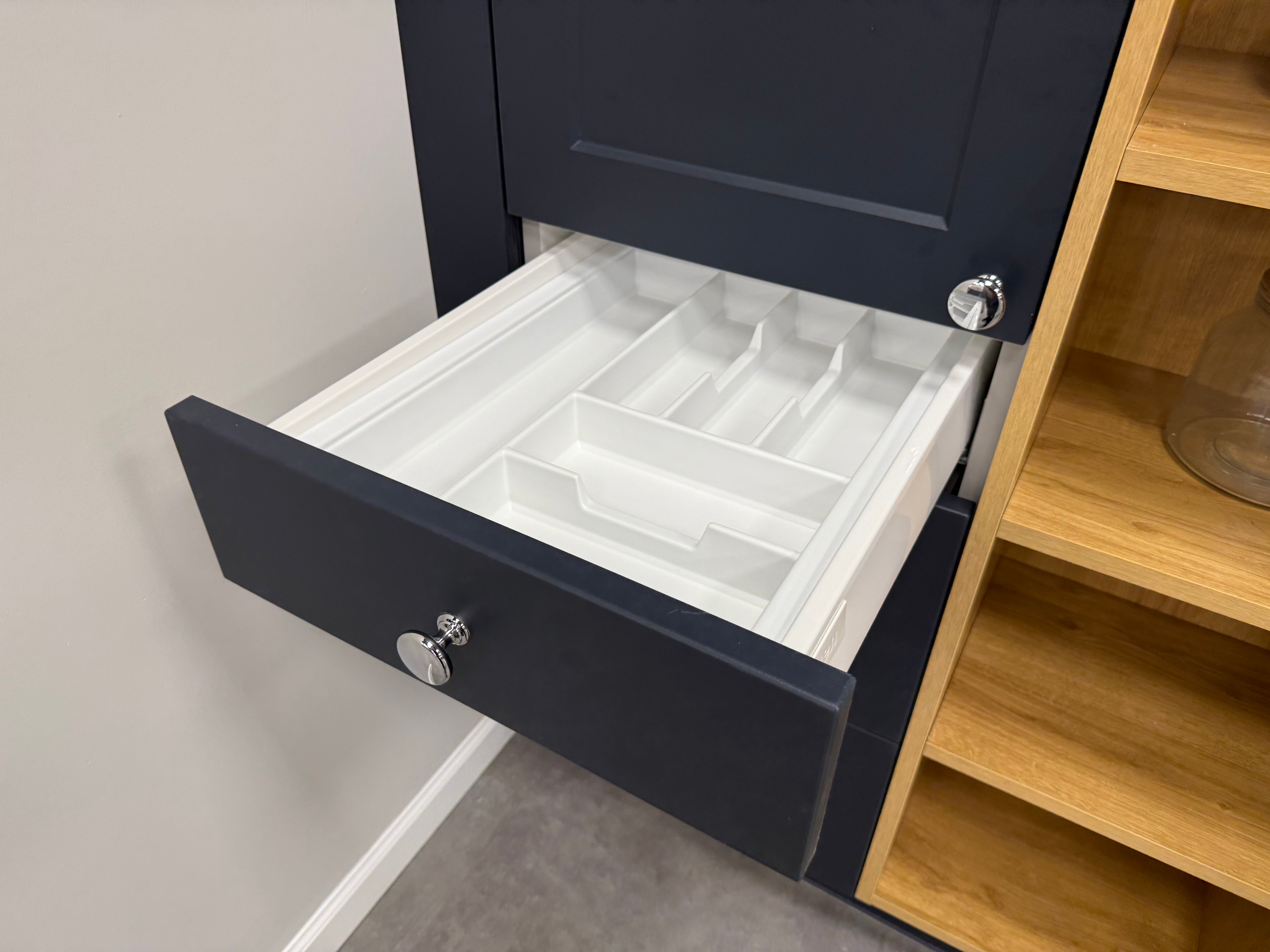 Wren Shaker Chelsea Matte Navy Blue & White Kitchen with Island
