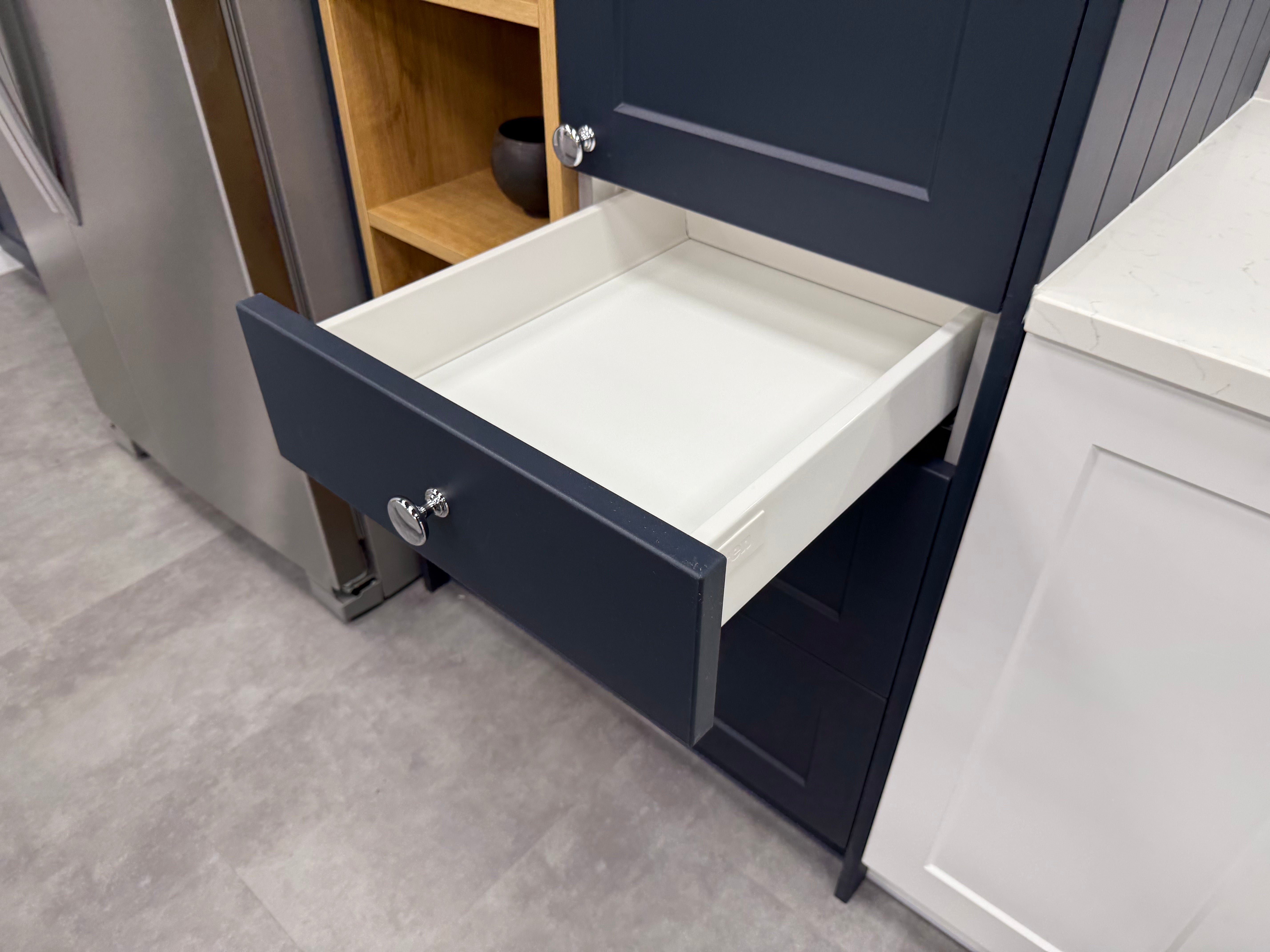 Wren Shaker Chelsea Matte Navy Blue & White Kitchen with Island