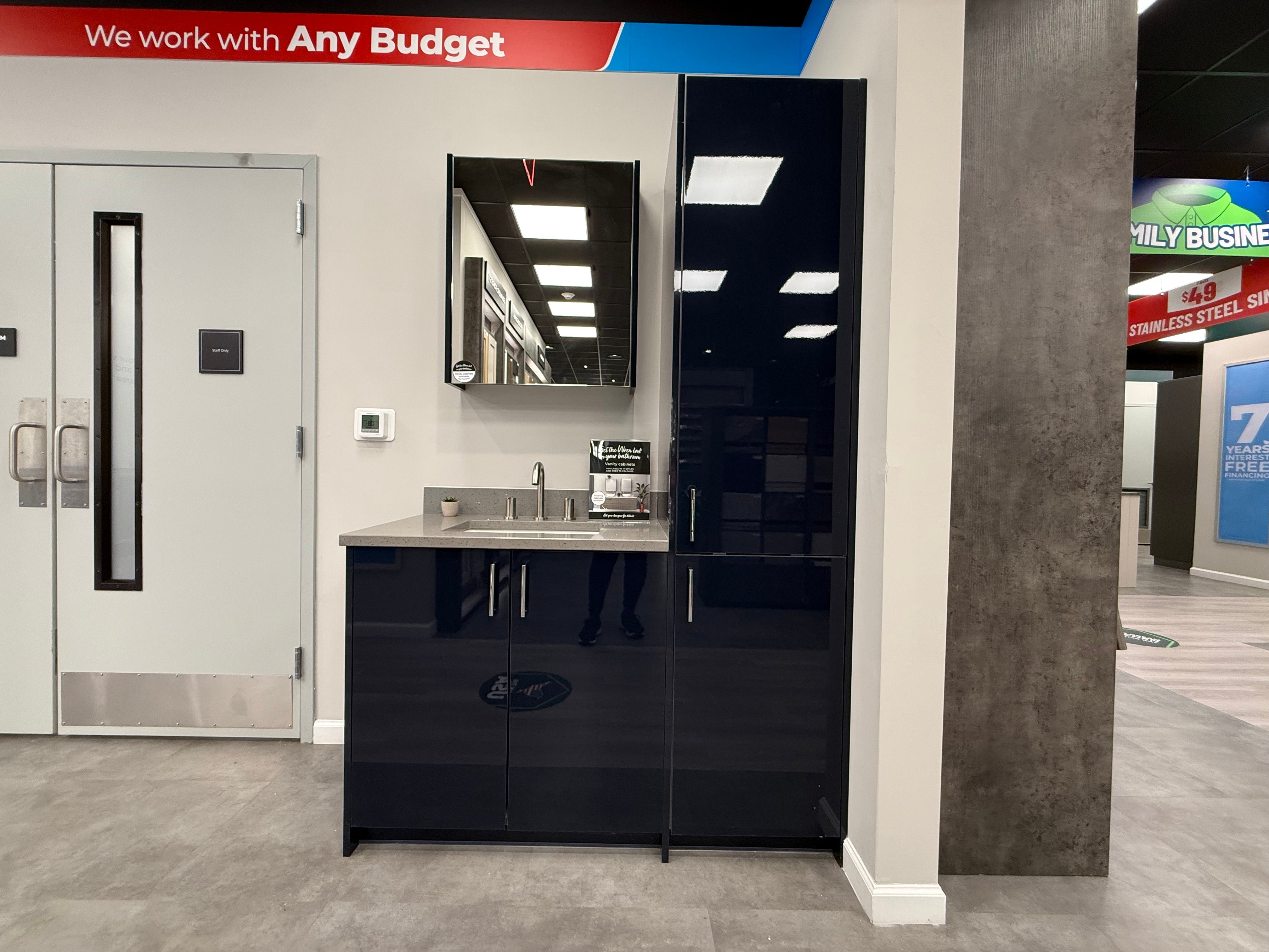 Wren Black High Gloss Single Vanity with Side Cabinet