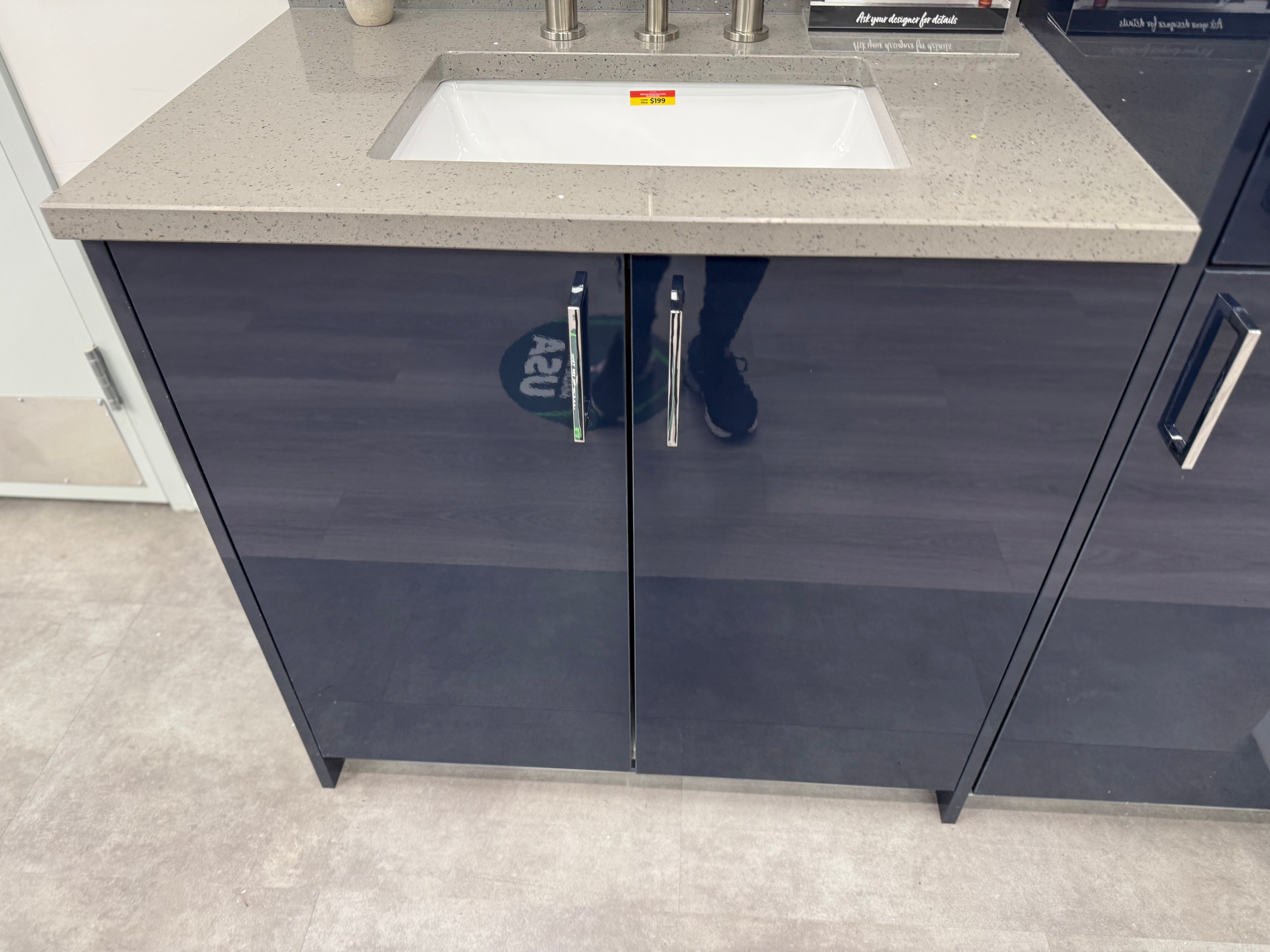 Wren Black High Gloss Single Vanity with Side Cabinet