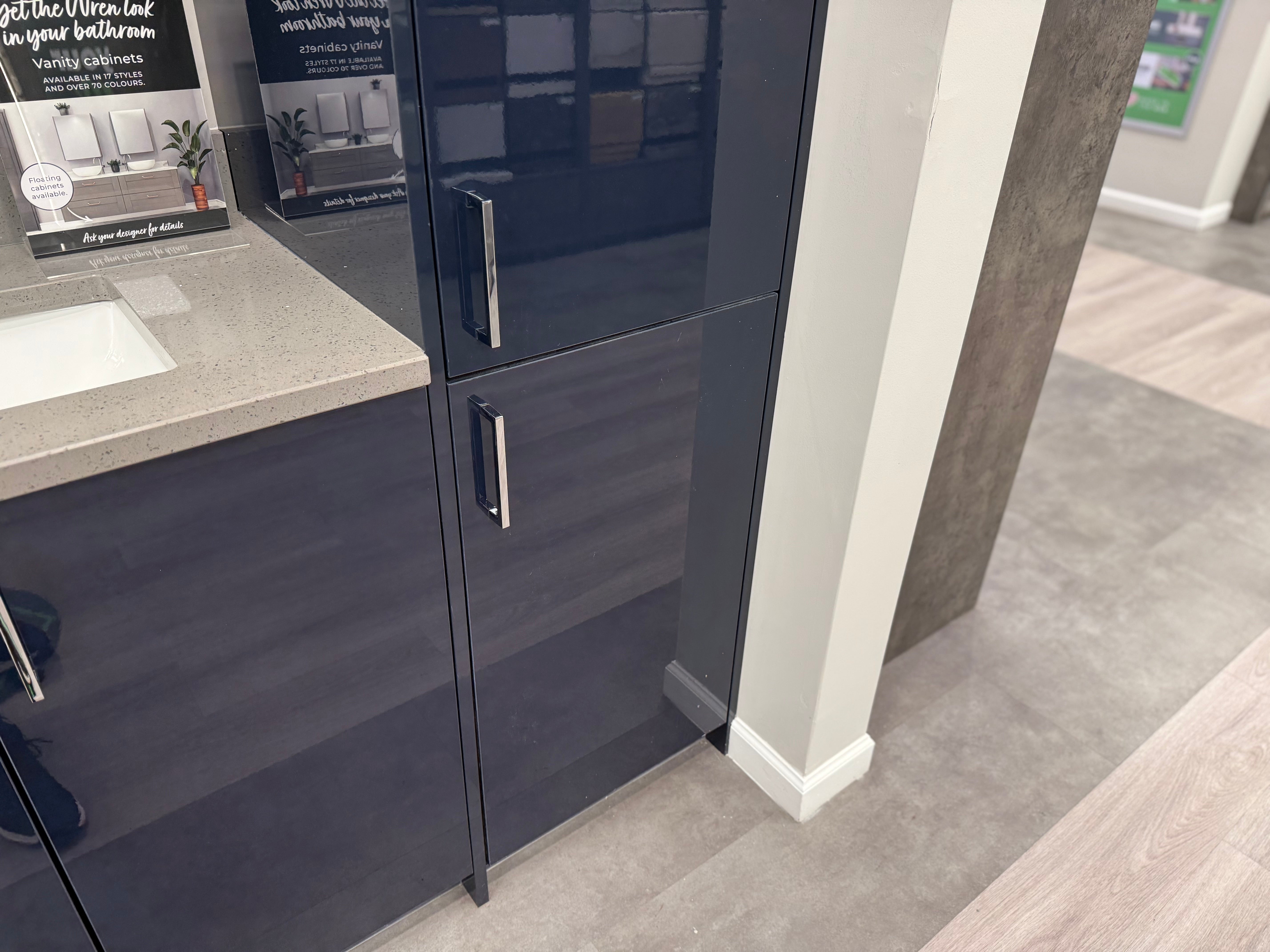 Wren Black High Gloss Single Vanity with Side Cabinet