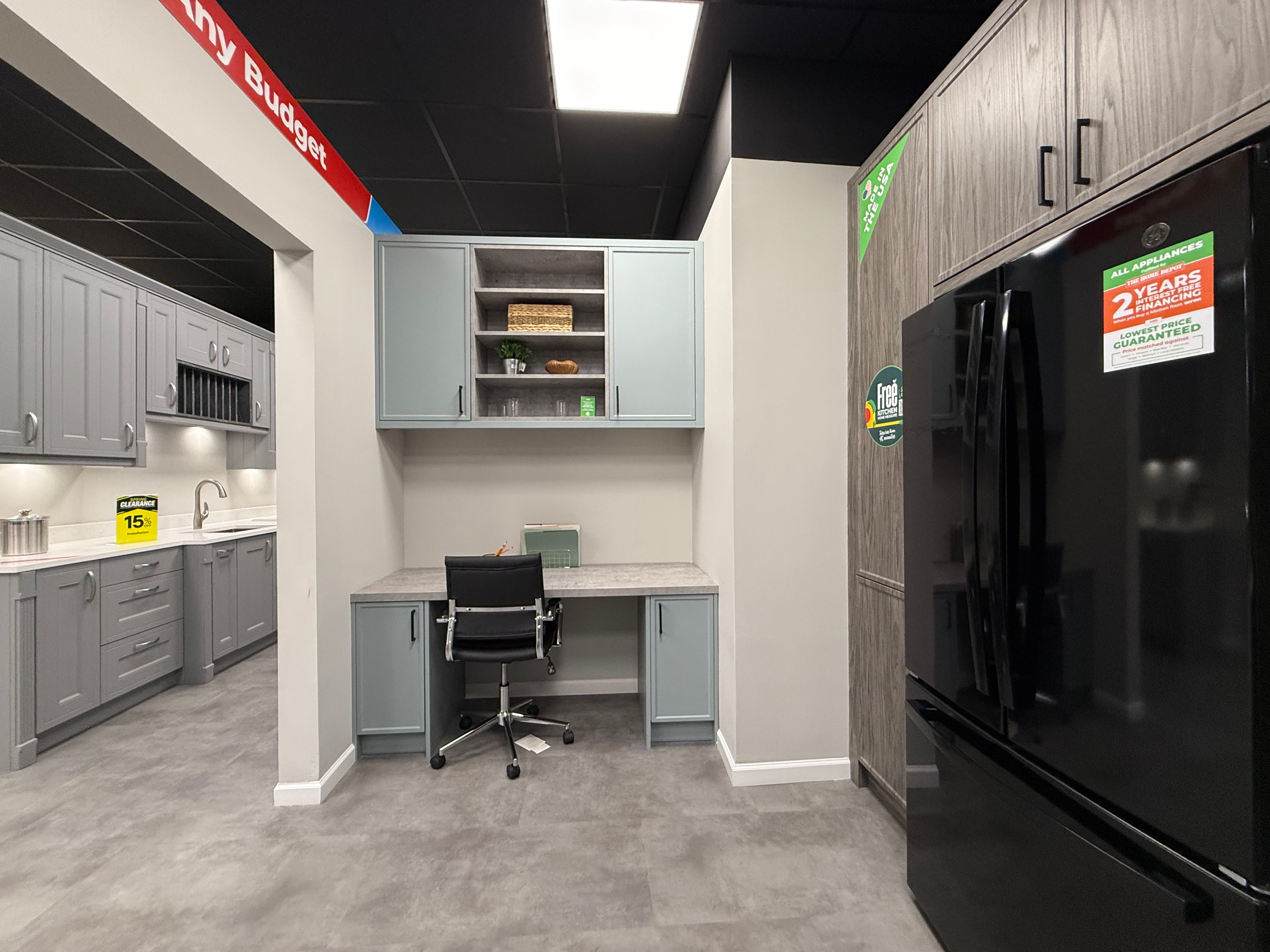 Wren Shaker Super Slim Juratek Cloud Blue Matte & Manhattan Oak Grain Kitchen