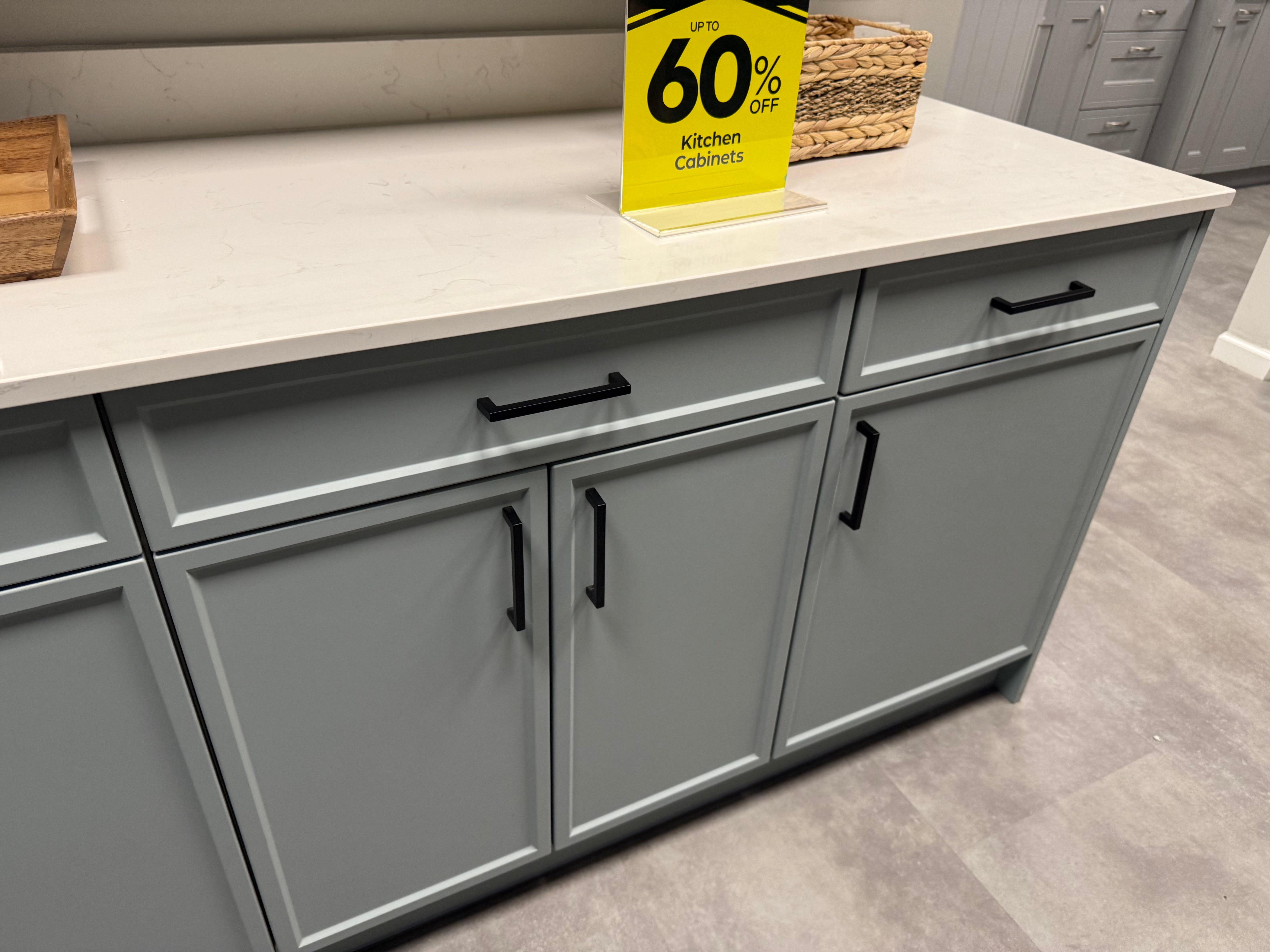 Wren Shaker Super Slim Juratek Cloud Blue Matte & Manhattan Oak Grain Kitchen