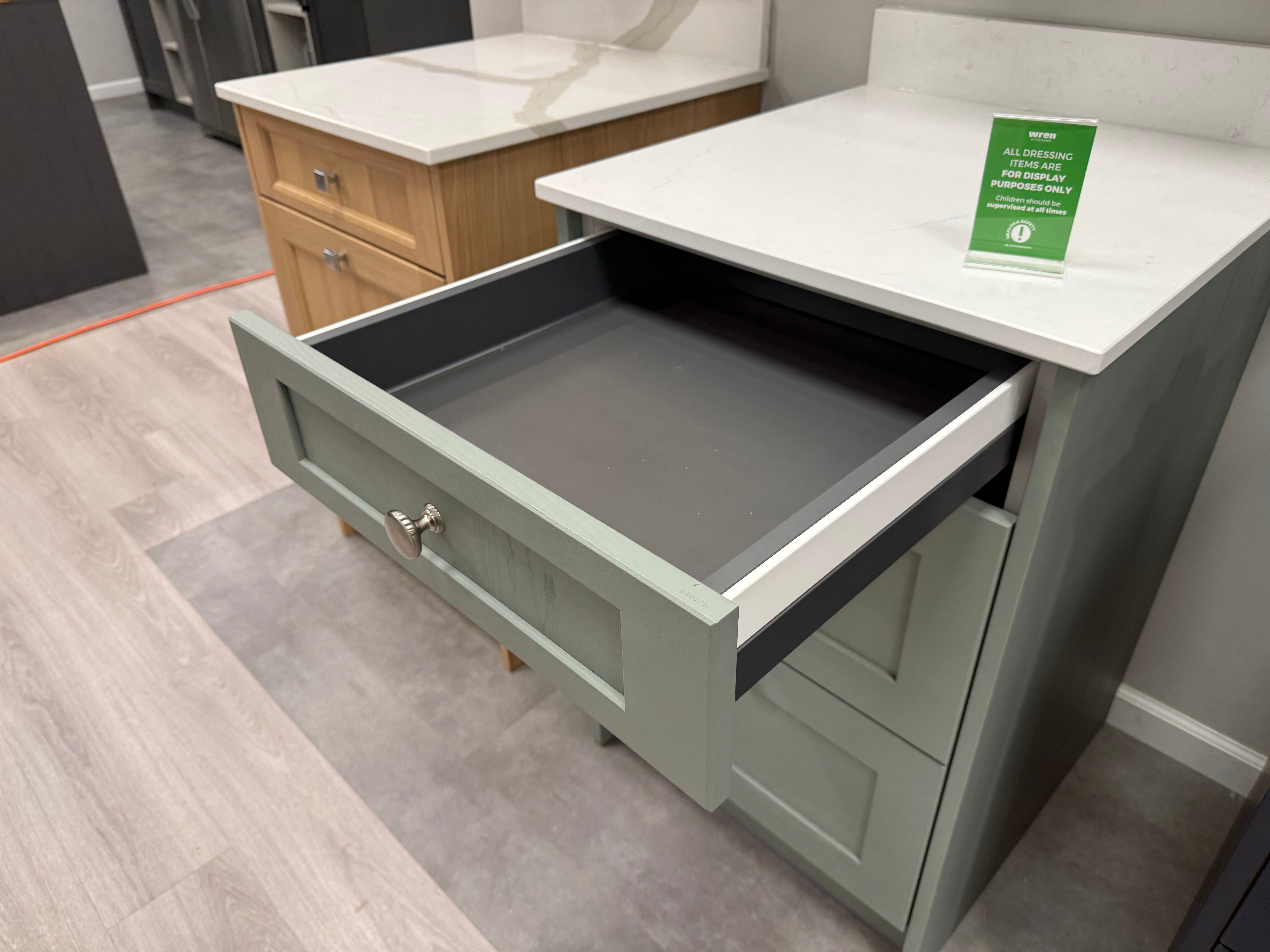 Shaker Timber White & Moss Green Base and Upper Cabinets