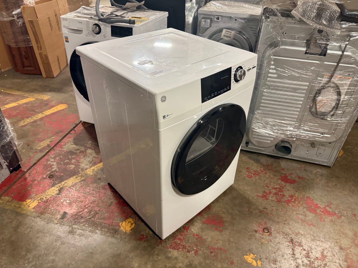 High efficiency stackable clothes dryer in white finis