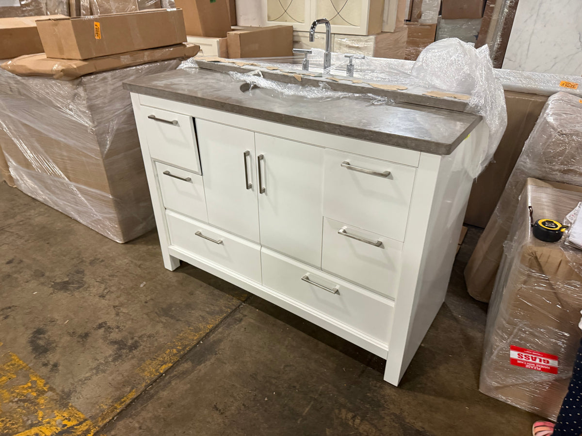 Custom 49.5 inch transitional white freestanding single bathroom vanity