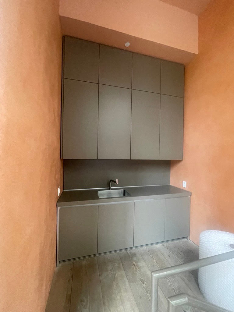 Bulthaup Modern Matte Lacquer Clay Wet Bar with Laminate Clay Countertop