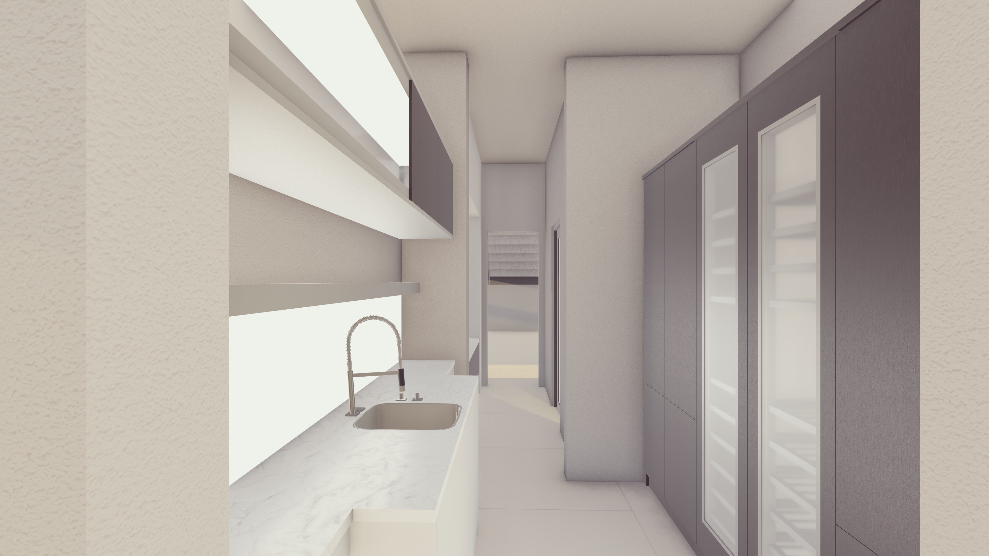 Poggenpohl Modern Diamond Grey Matte Pantry & Polar White High Gloss Wet Bar