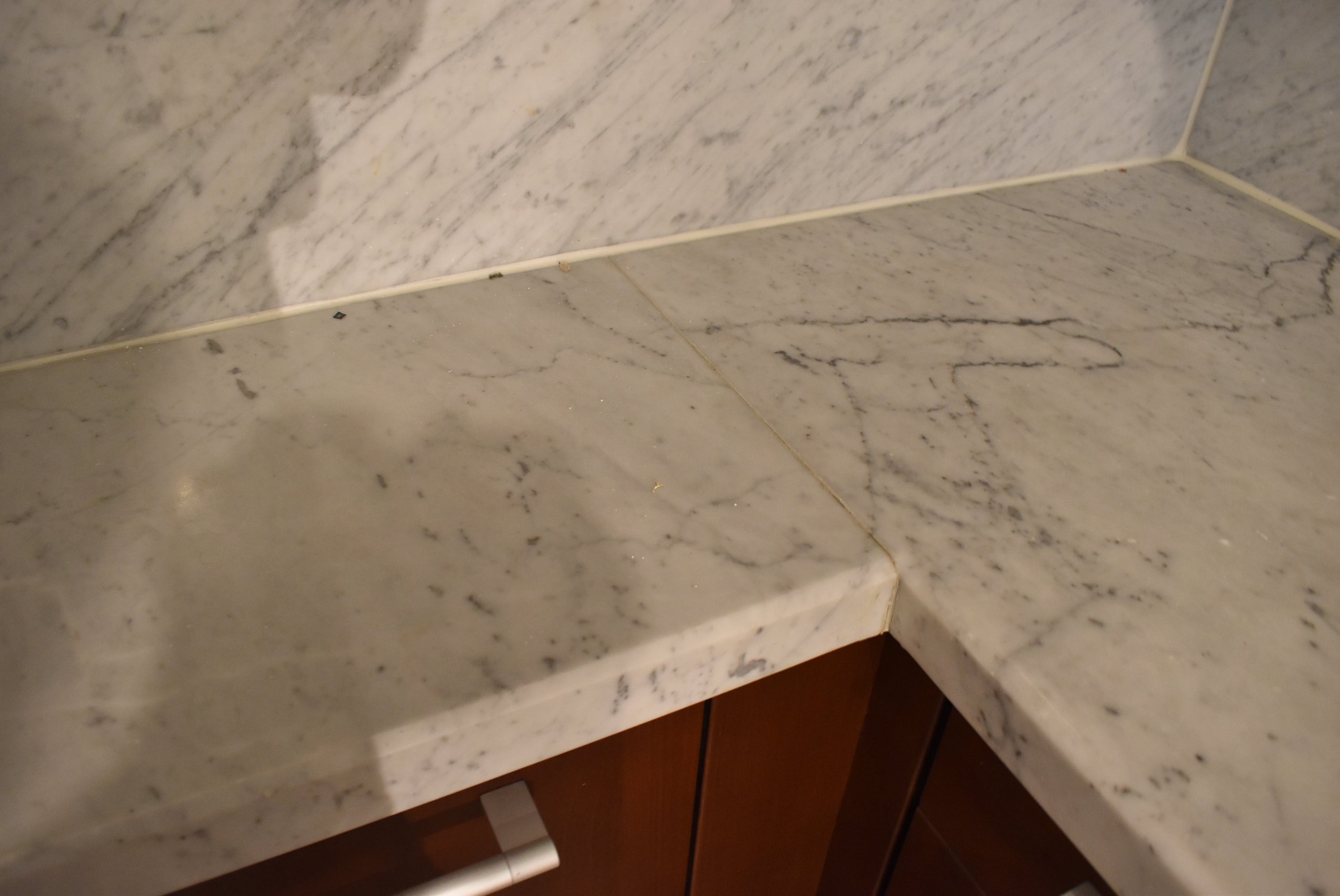 Poggenpohl Brown Toned Transitional Kitchen with Marble Countertops and Appliances