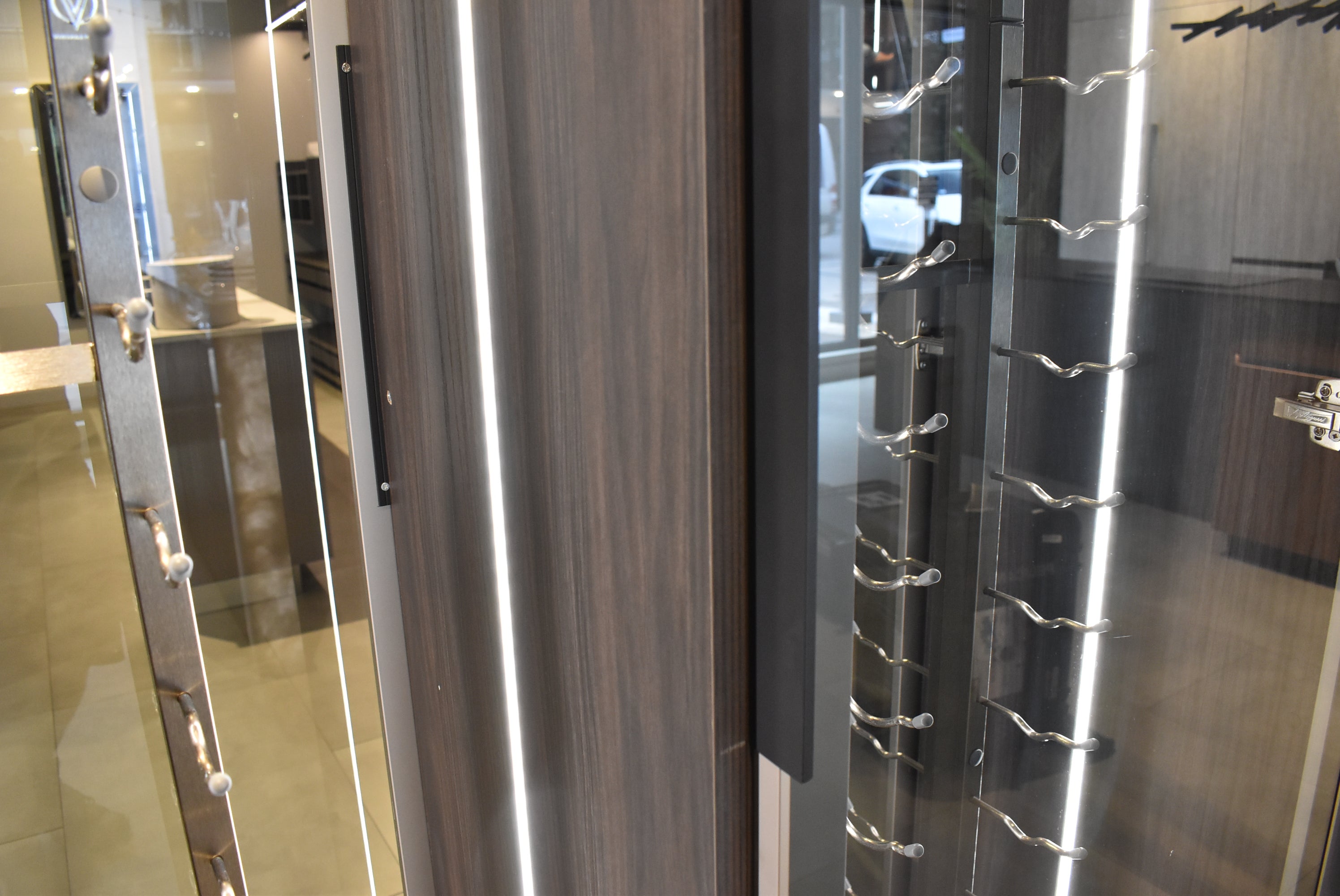 Azzurri Casa Modern Wood Paneled Wet Wine Bar with Wine Wall and Onyx Countertops