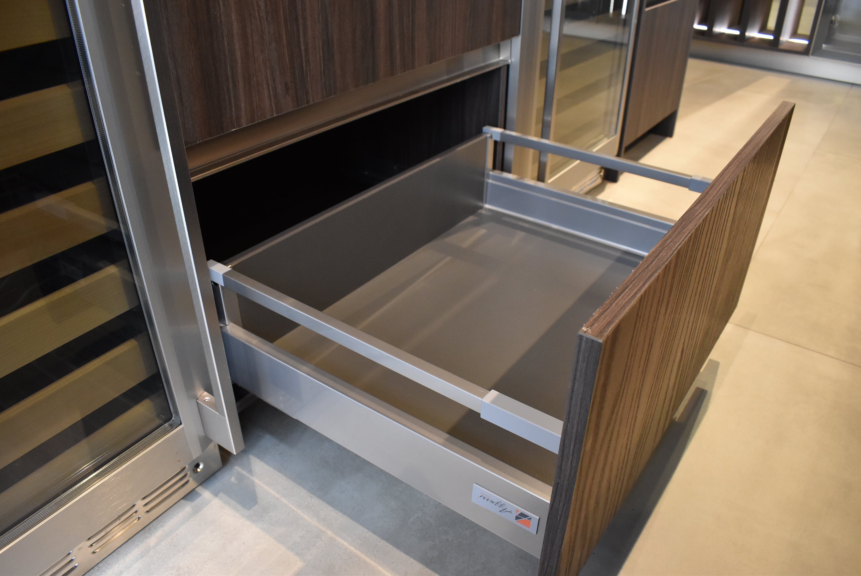 Azzurri Casa Modern Wood Paneled Wet Wine Bar with Wine Wall and Onyx Countertops