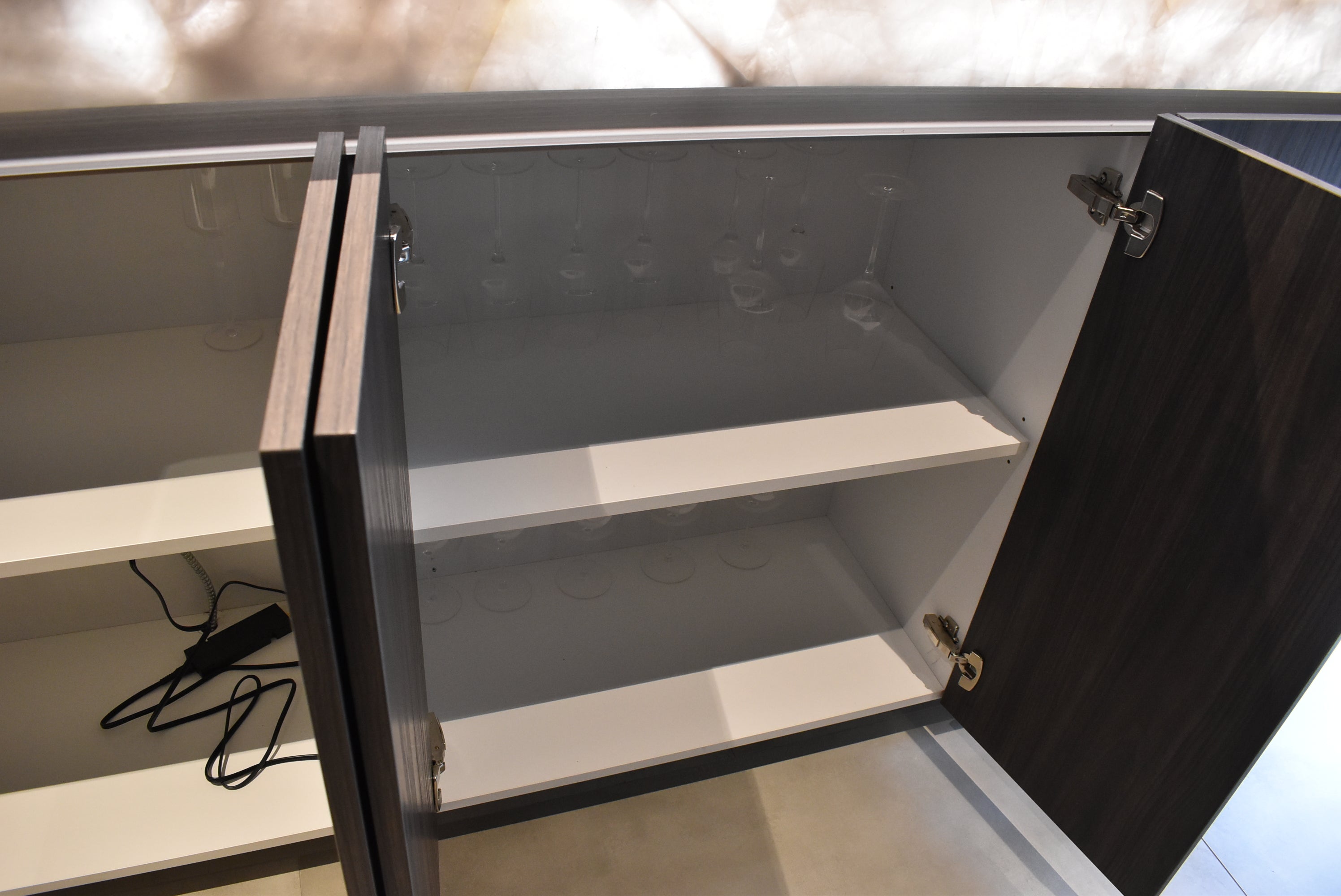 Azzurri Casa Modern Wood Paneled Wet Wine Bar with Wine Wall and Onyx Countertops