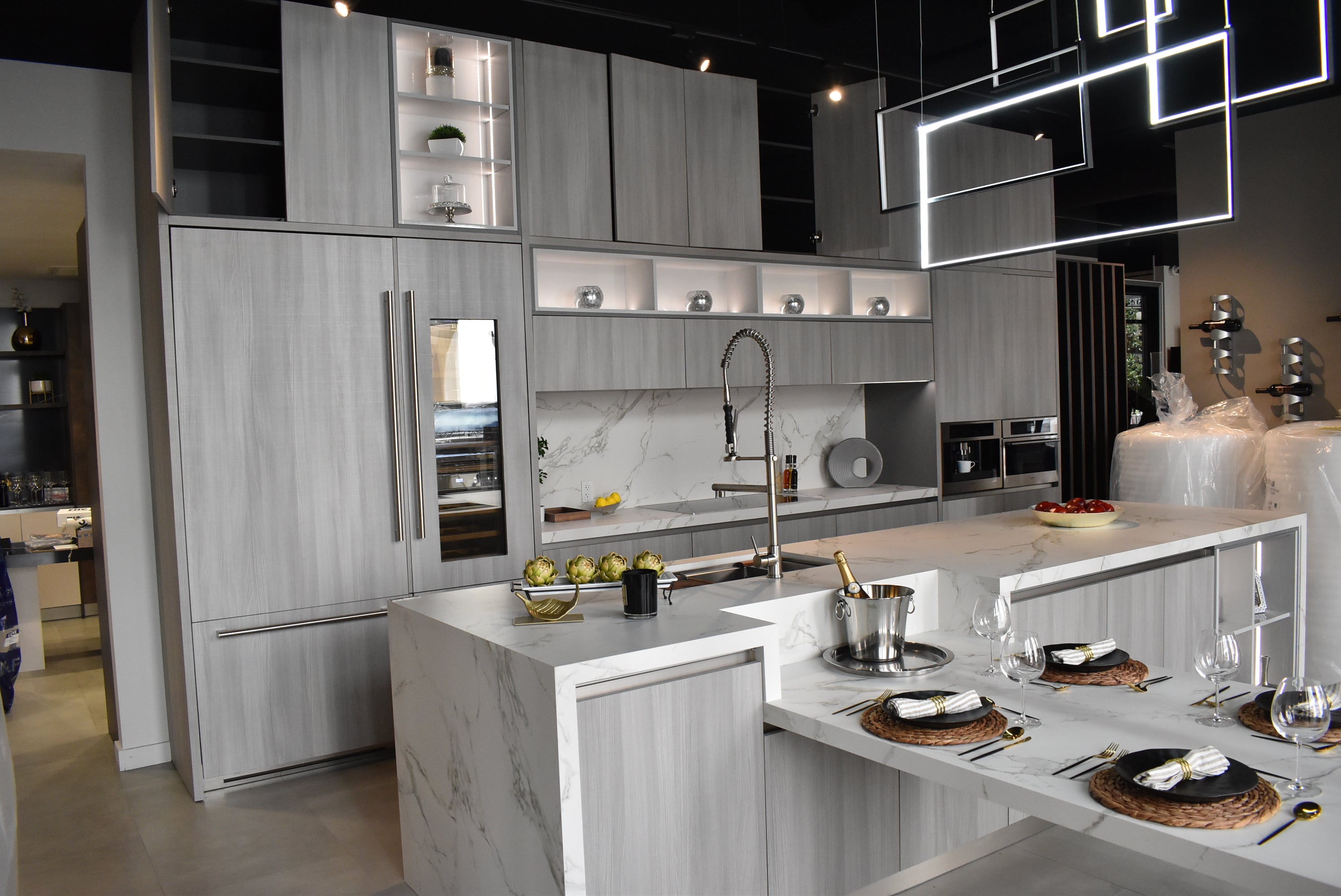 Azzurri Casa Light Grey Italian Style Modern Kitchen with Dekton Countertops and Fulgor Milano Appliances