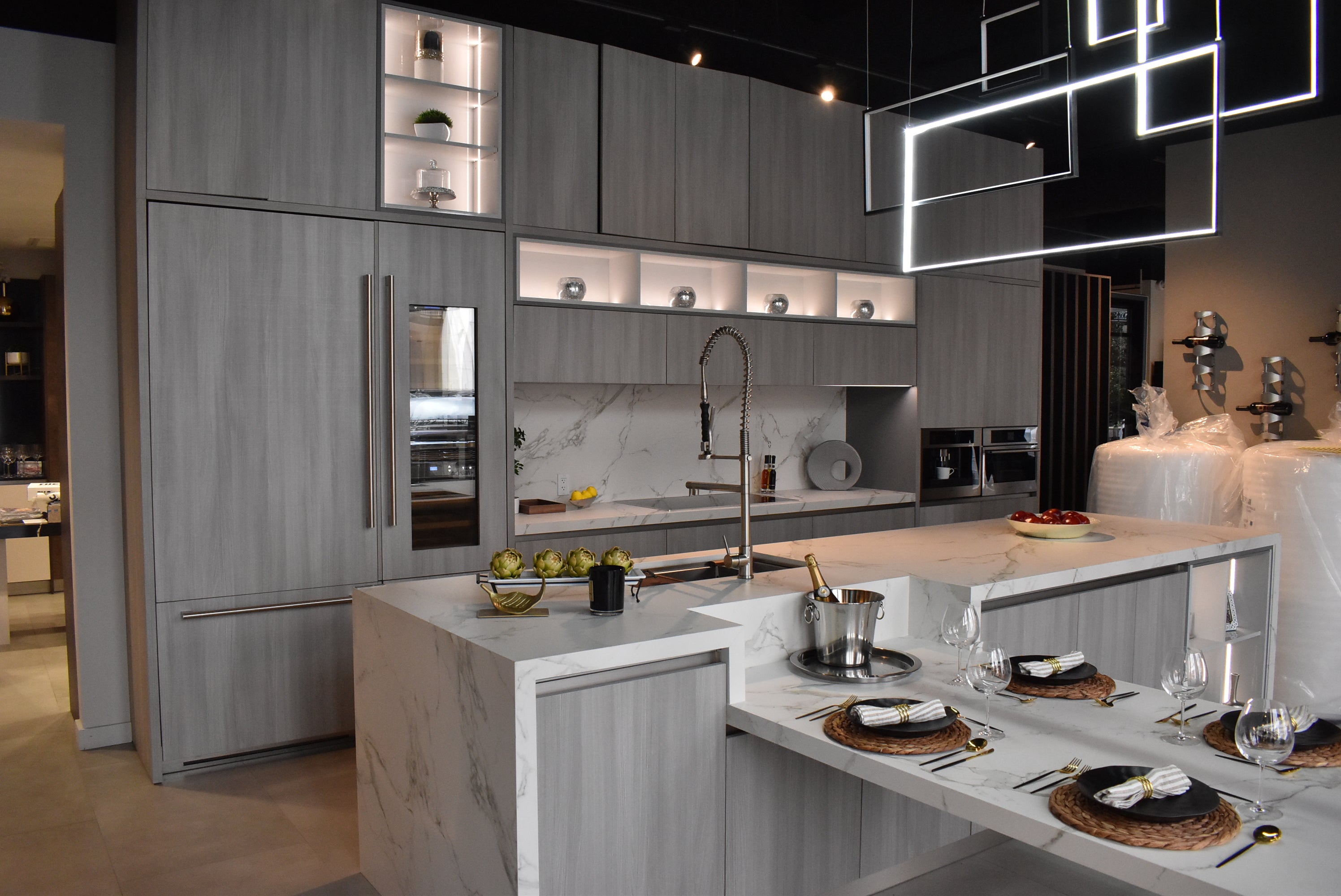 Azzurri Casa Light Grey Italian Style Modern Kitchen with Dekton Countertops and Fulgor Milano Appliances