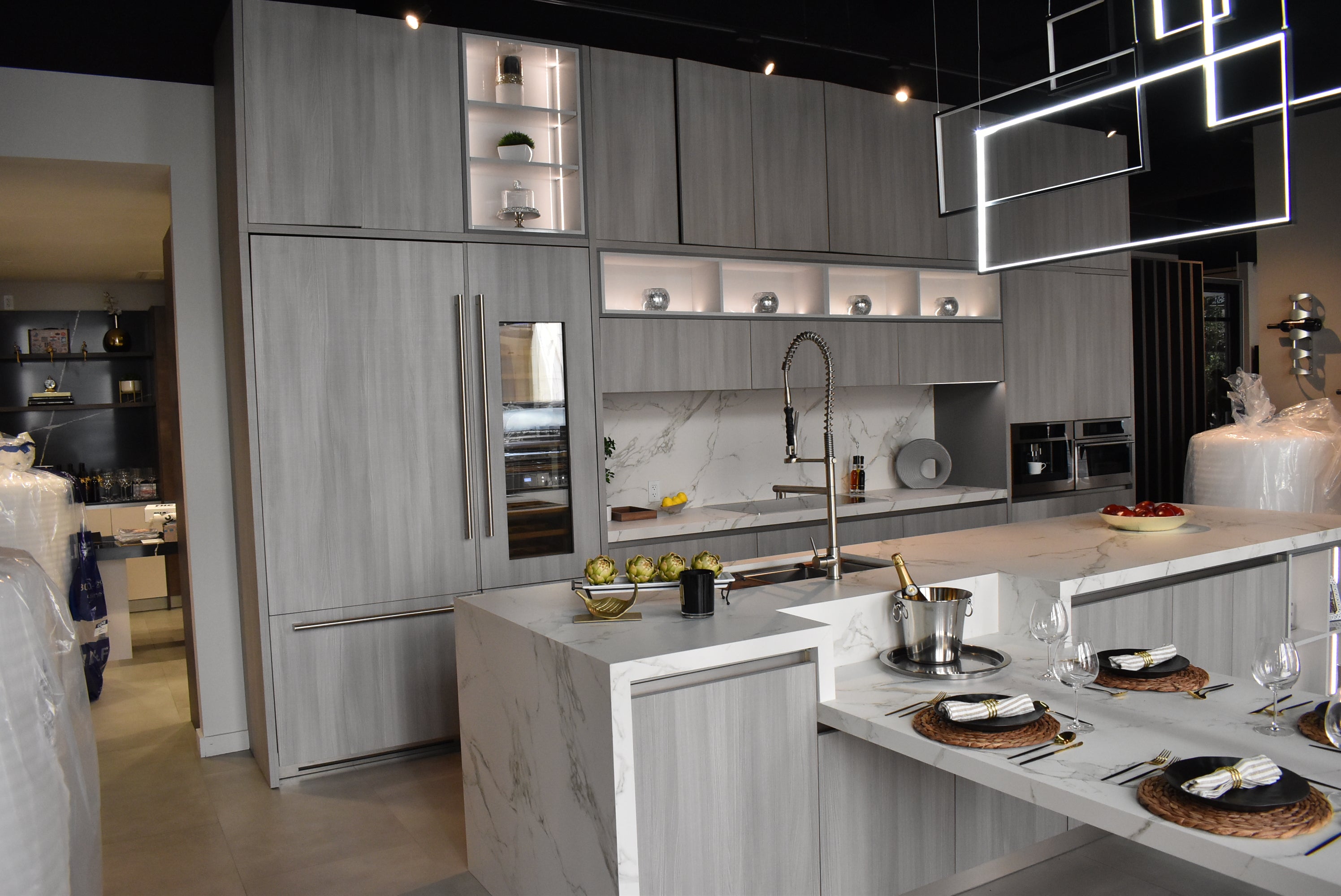 Azzurri Casa Light Grey Italian Style Modern Kitchen with Dekton Countertops and Fulgor Milano Appliances