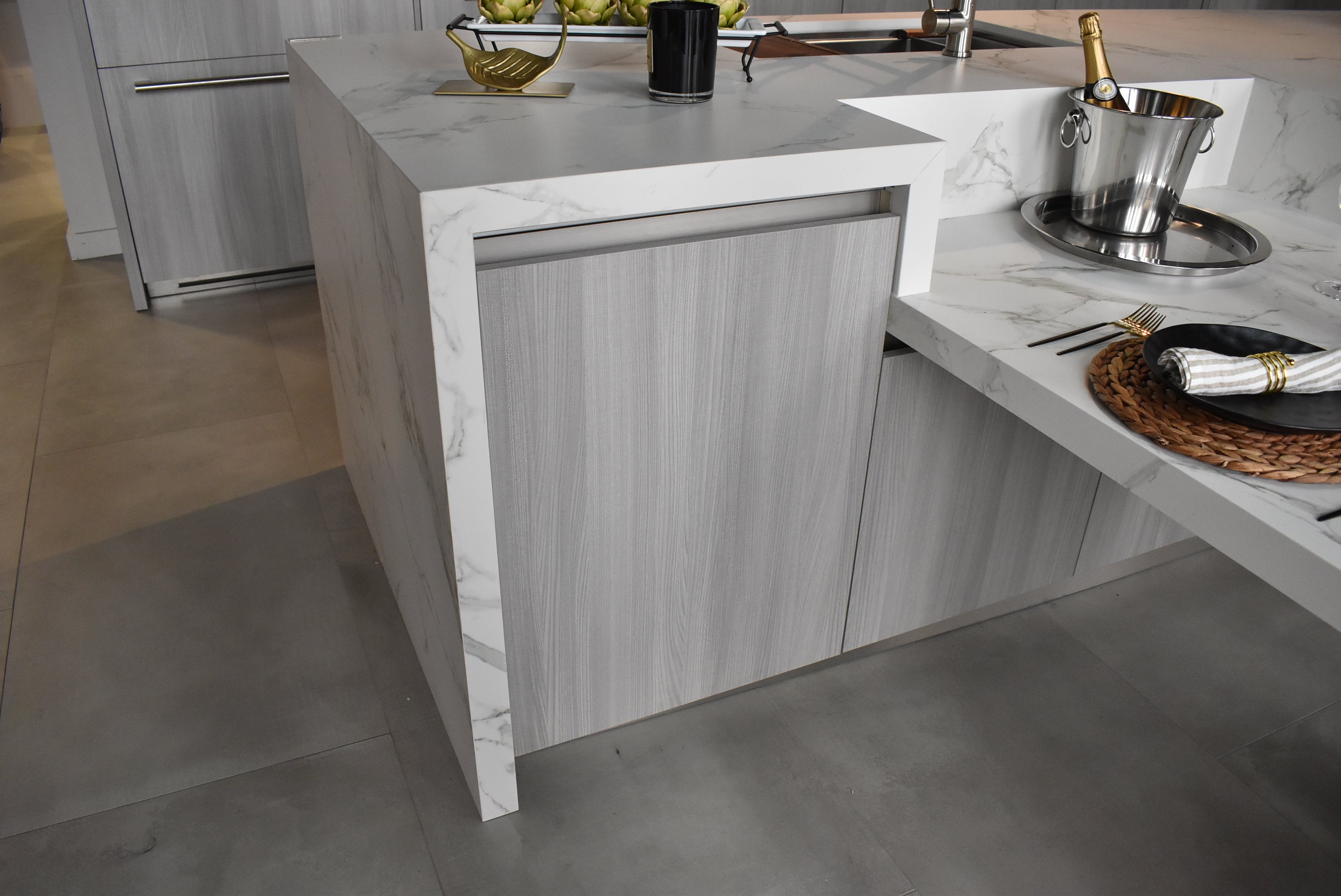 Azzurri Casa Light Grey Italian Style Modern Kitchen with Dekton Countertops and Fulgor Milano Appliances