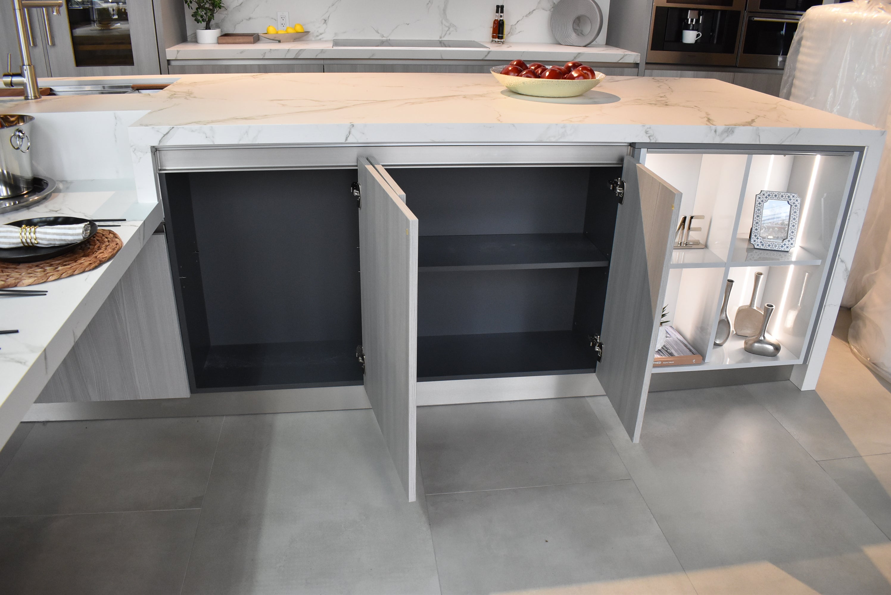 Azzurri Casa Light Grey Italian Style Modern Kitchen with Dekton Countertops and Fulgor Milano Appliances