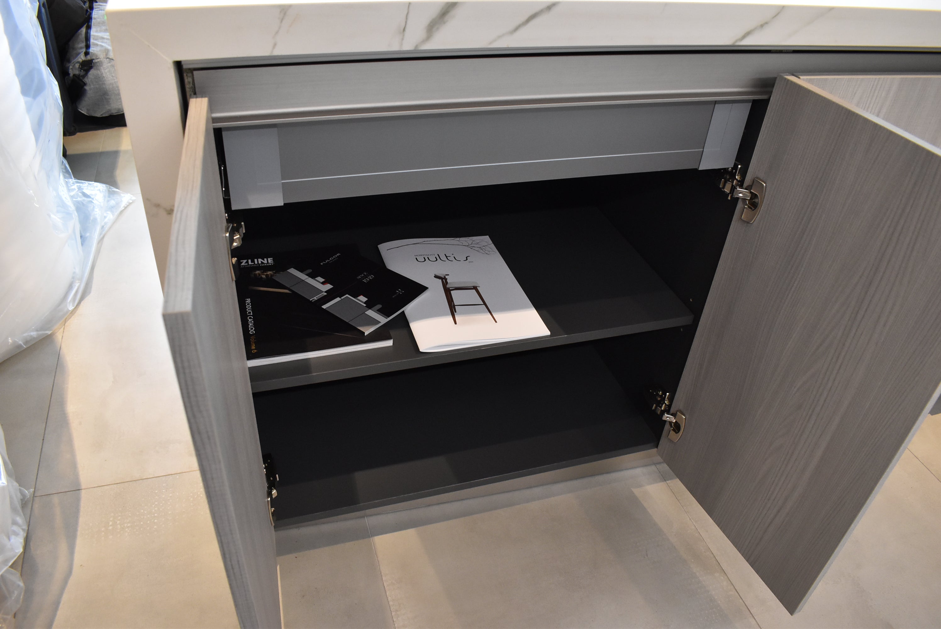 Azzurri Casa Light Grey Italian Style Modern Kitchen with Dekton Countertops and Fulgor Milano Appliances